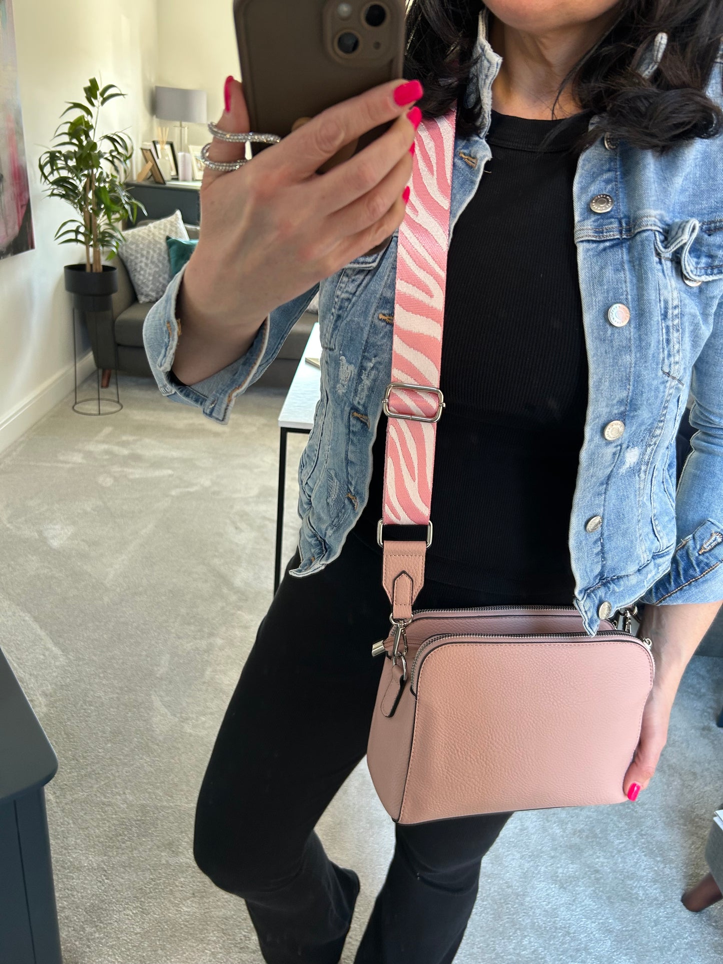 Shelley - baby pink crossbody bag with zebra print strap