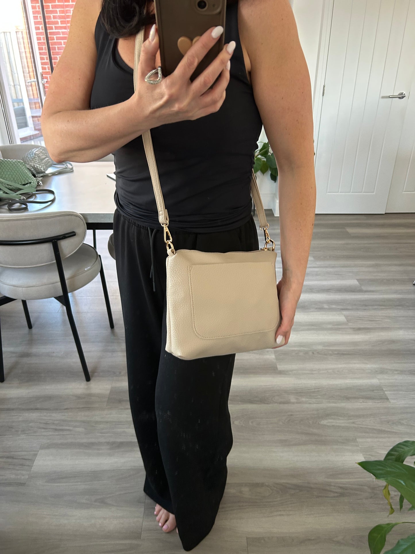 Sadie - Soft faux leather tote bag with matching crossbody bag - Beige