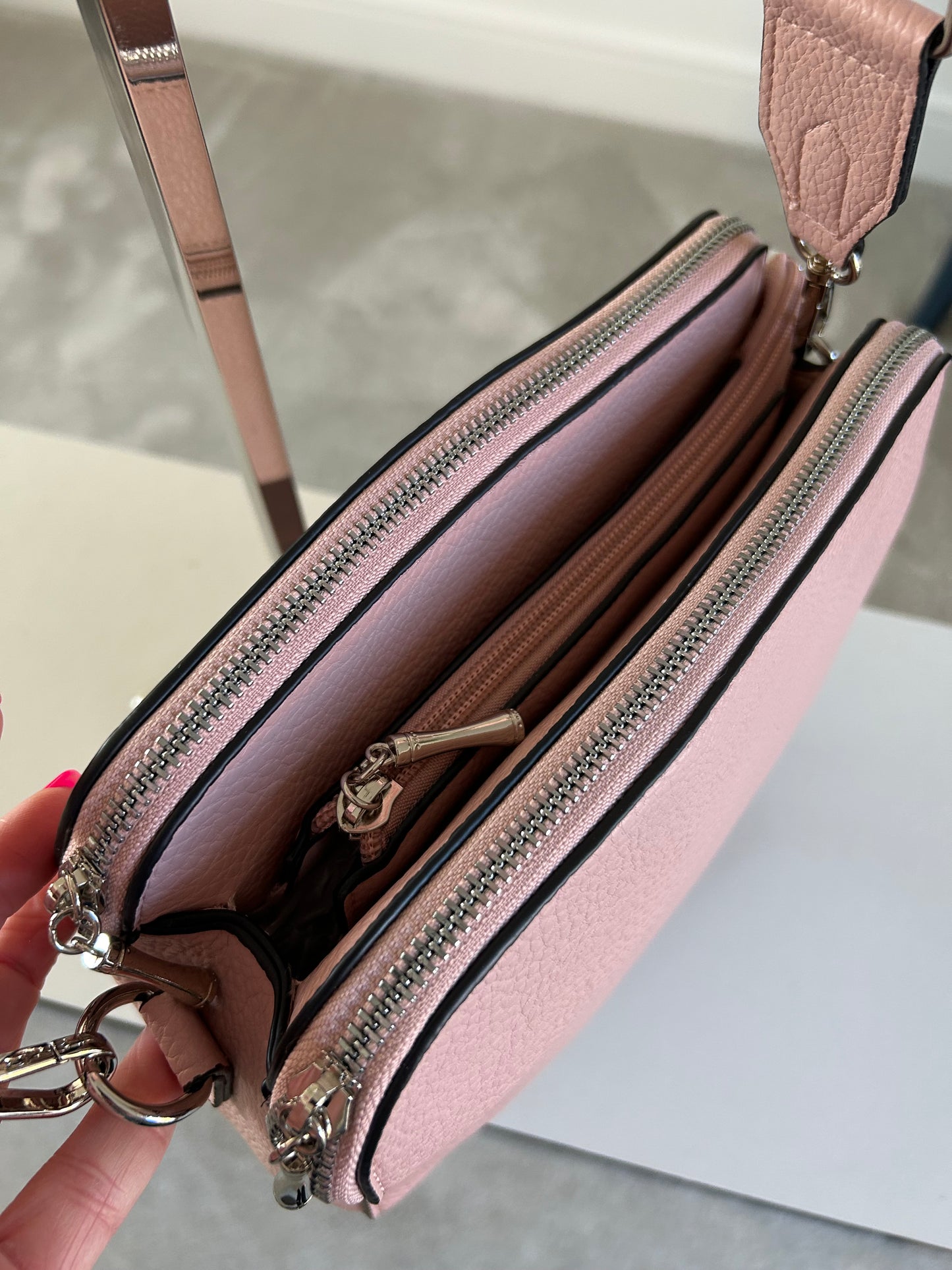 Shelley - baby pink crossbody bag with zebra print strap