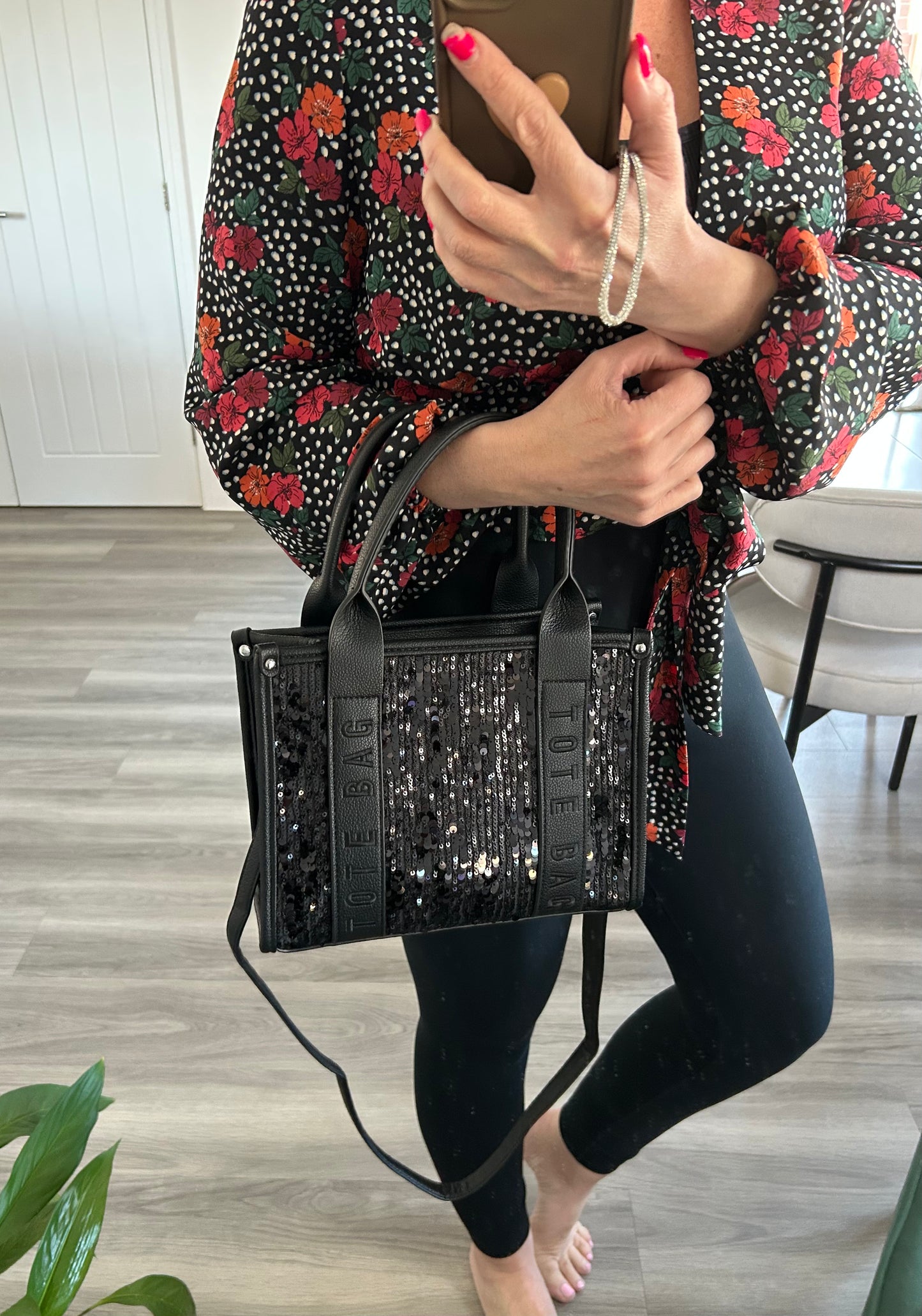 Roxy - Black Medium Sparkly Tote Bag