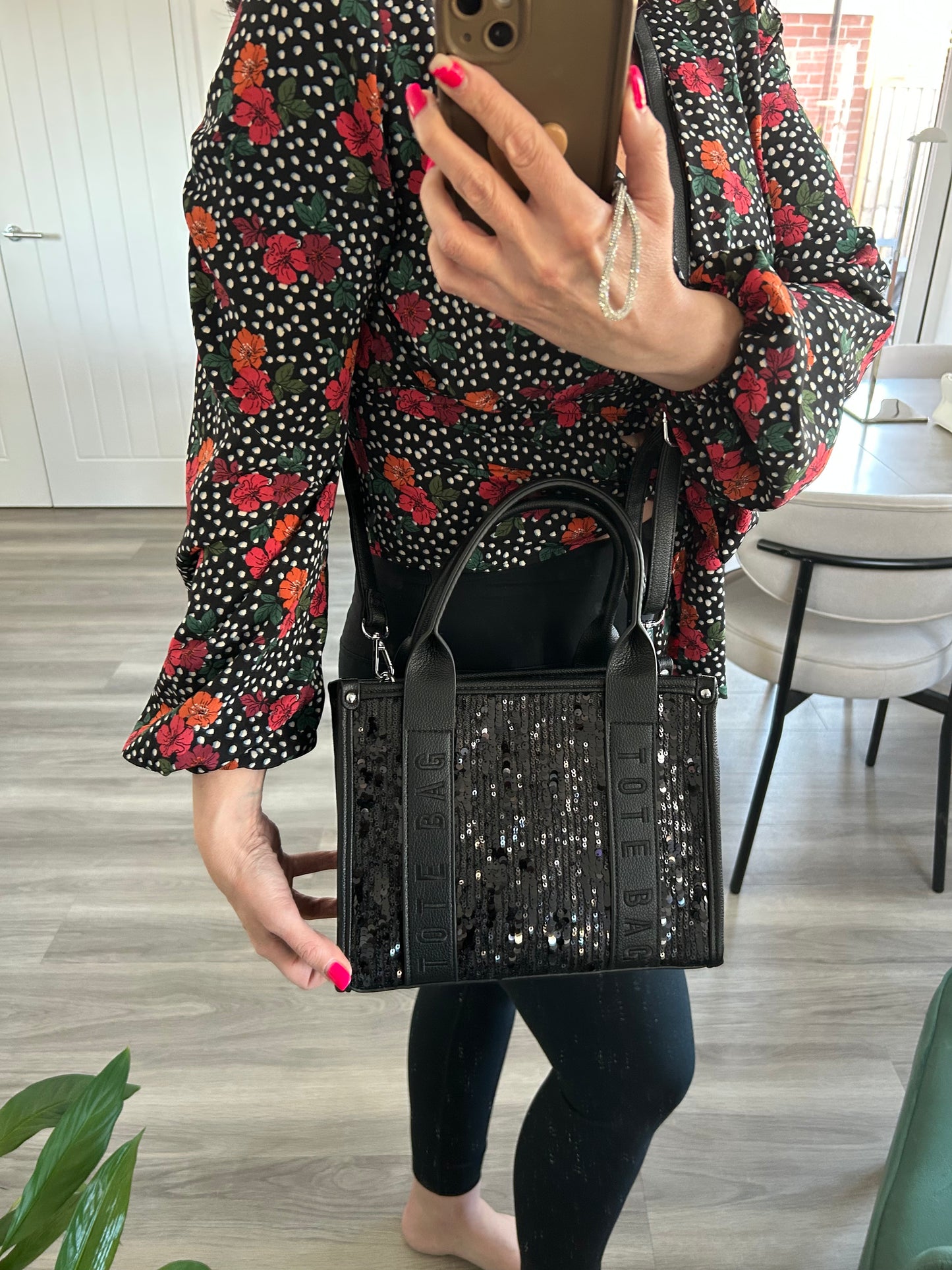 Roxy - Black Medium Sparkly Tote Bag