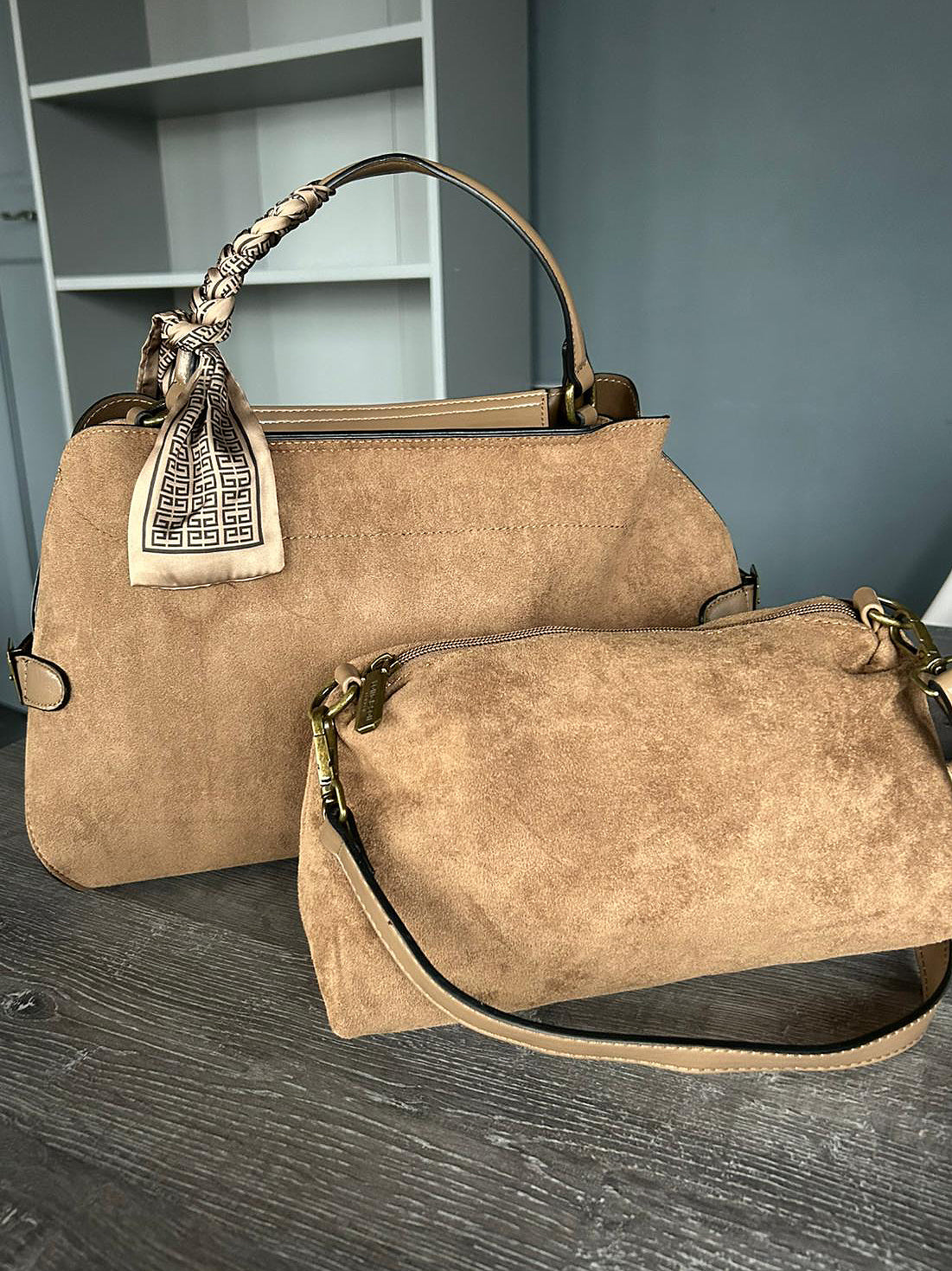 Georgia - Faux suede shoulder / crossbody 2 bag set
