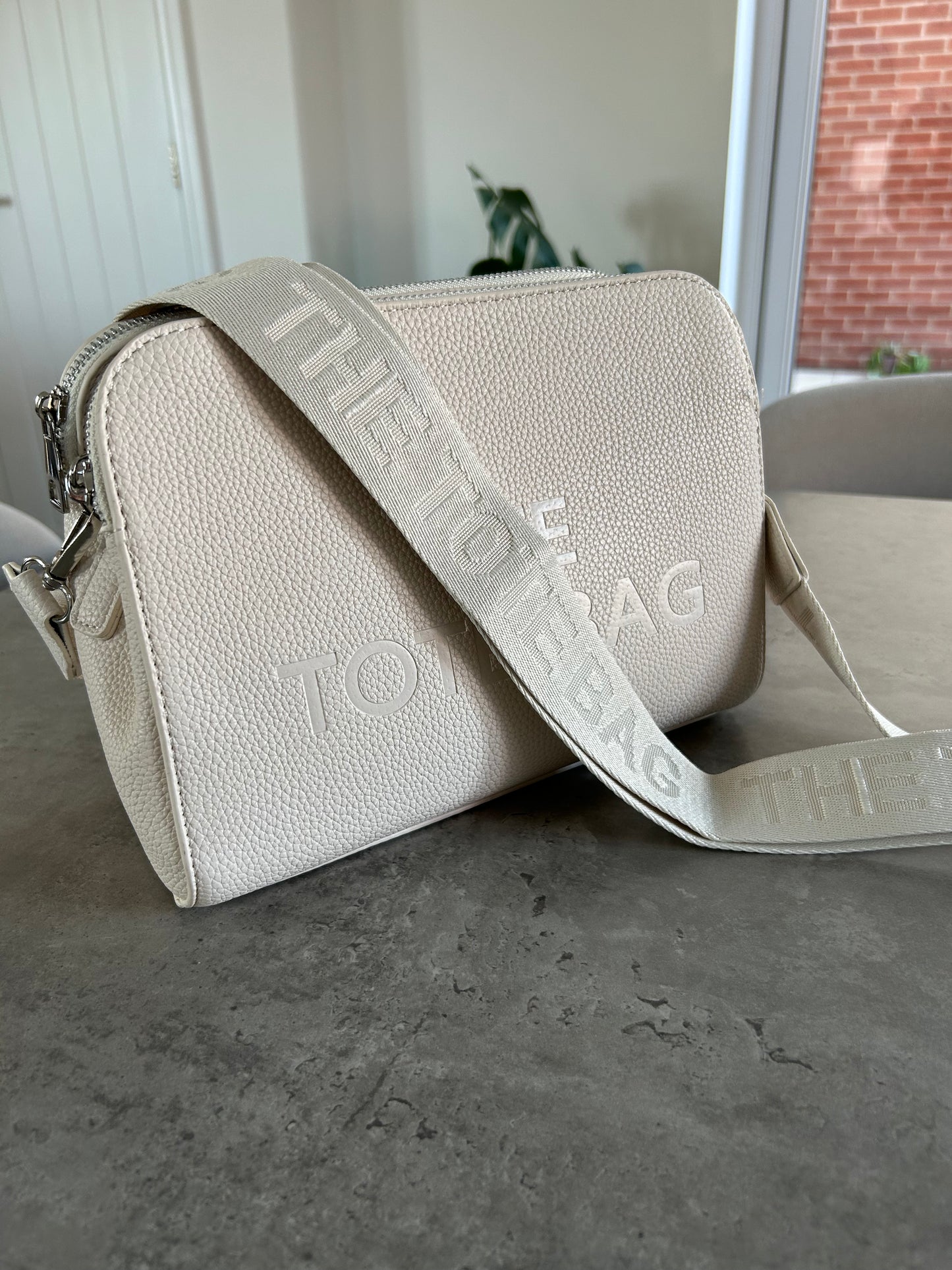 Emmie - Light Beige 3 Zip Crossbody Tote Bag