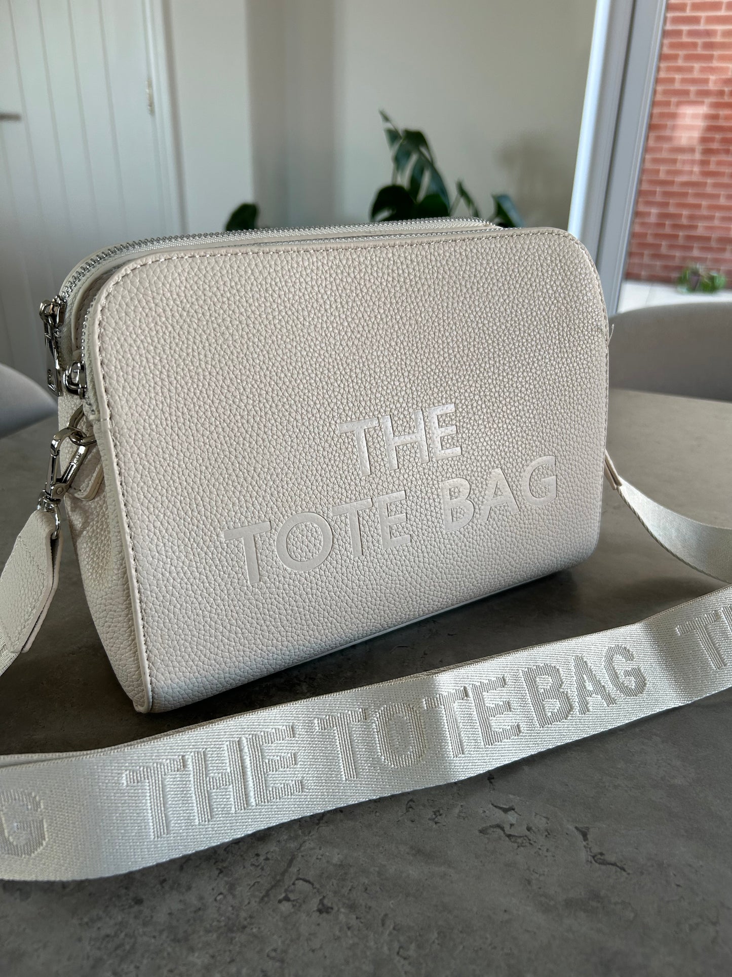 Emmie - Light Beige 3 Zip Crossbody Tote Bag