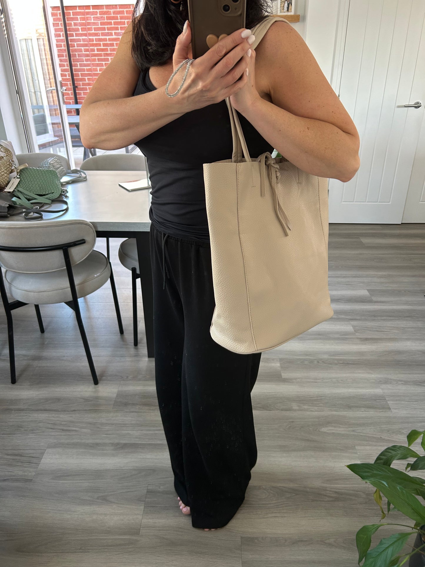 Sadie - Soft faux leather tote bag with matching crossbody bag - Beige