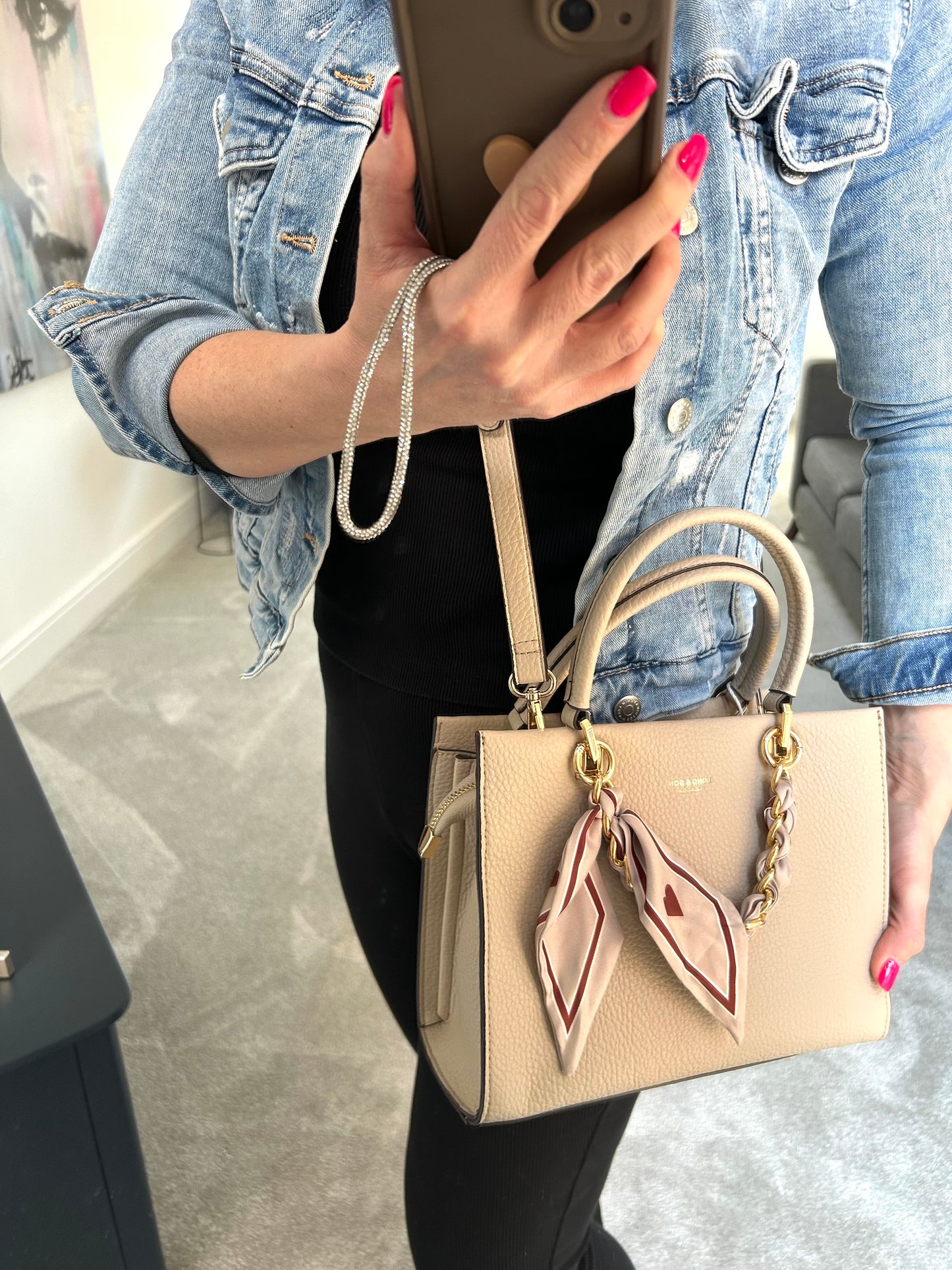 Charlotte - Handbag with chain & scarf detail