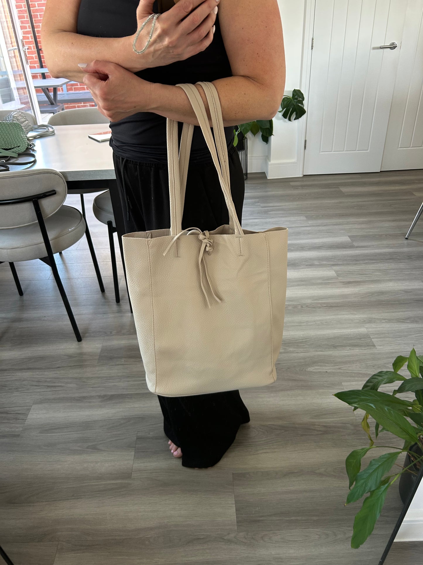 Sadie - Soft faux leather tote bag with matching crossbody bag - Beige