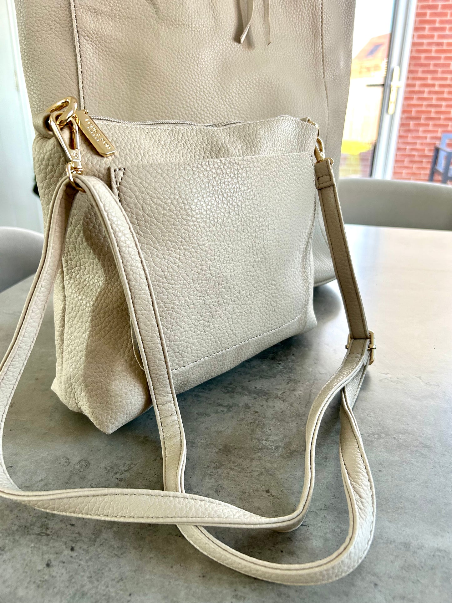 Sadie - Soft faux leather tote bag with matching crossbody bag - Beige