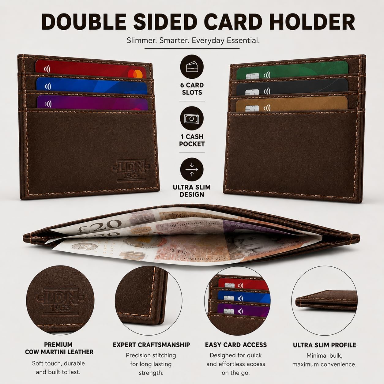 LDN Genuine Leather RFID Slim Card Holder