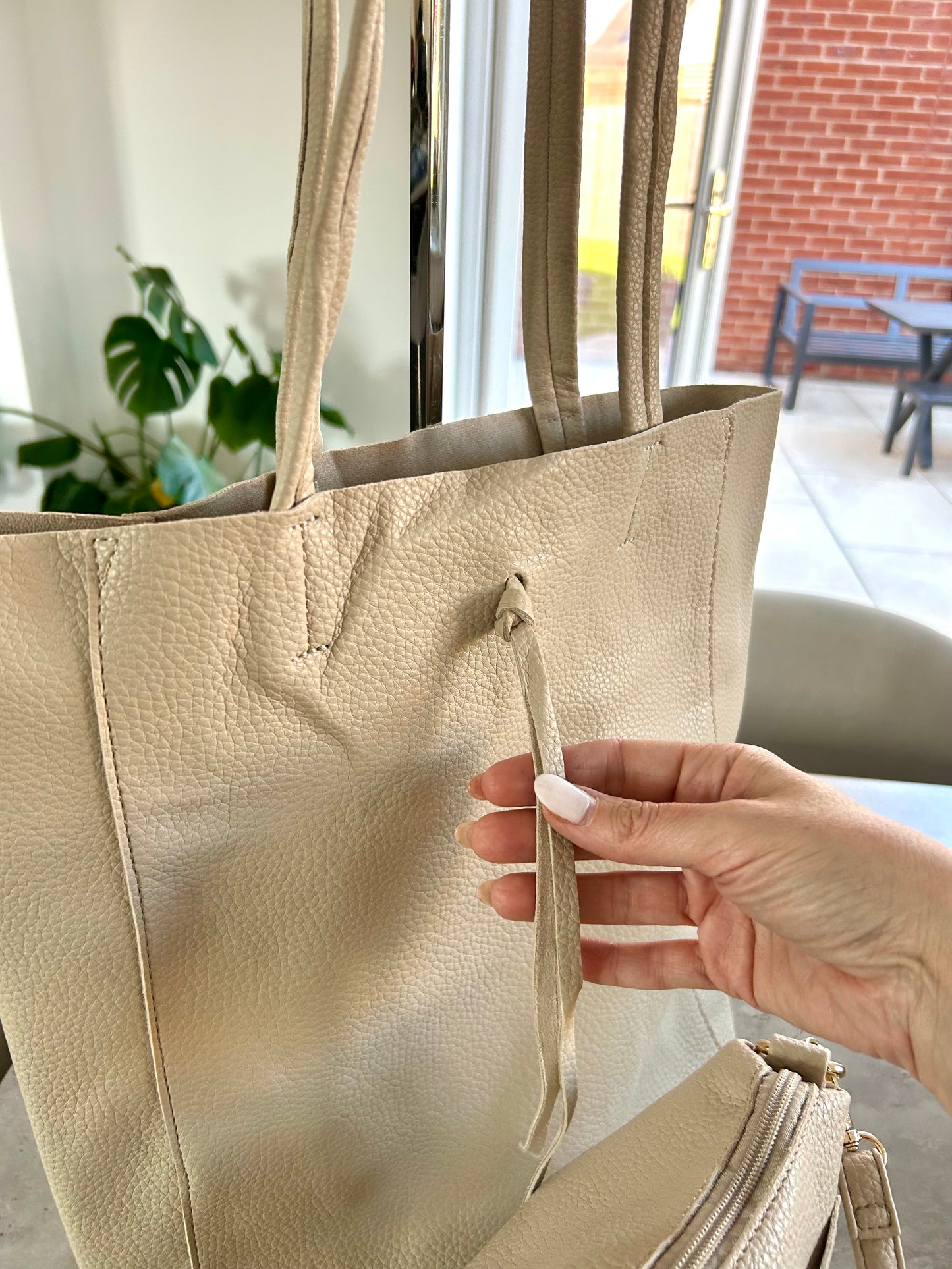 Sadie - Soft faux leather tote bag with matching crossbody bag - Beige