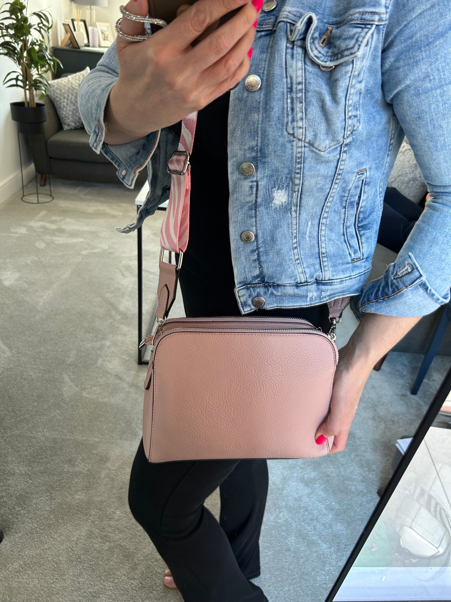 Shelley - baby pink crossbody bag with zebra print strap