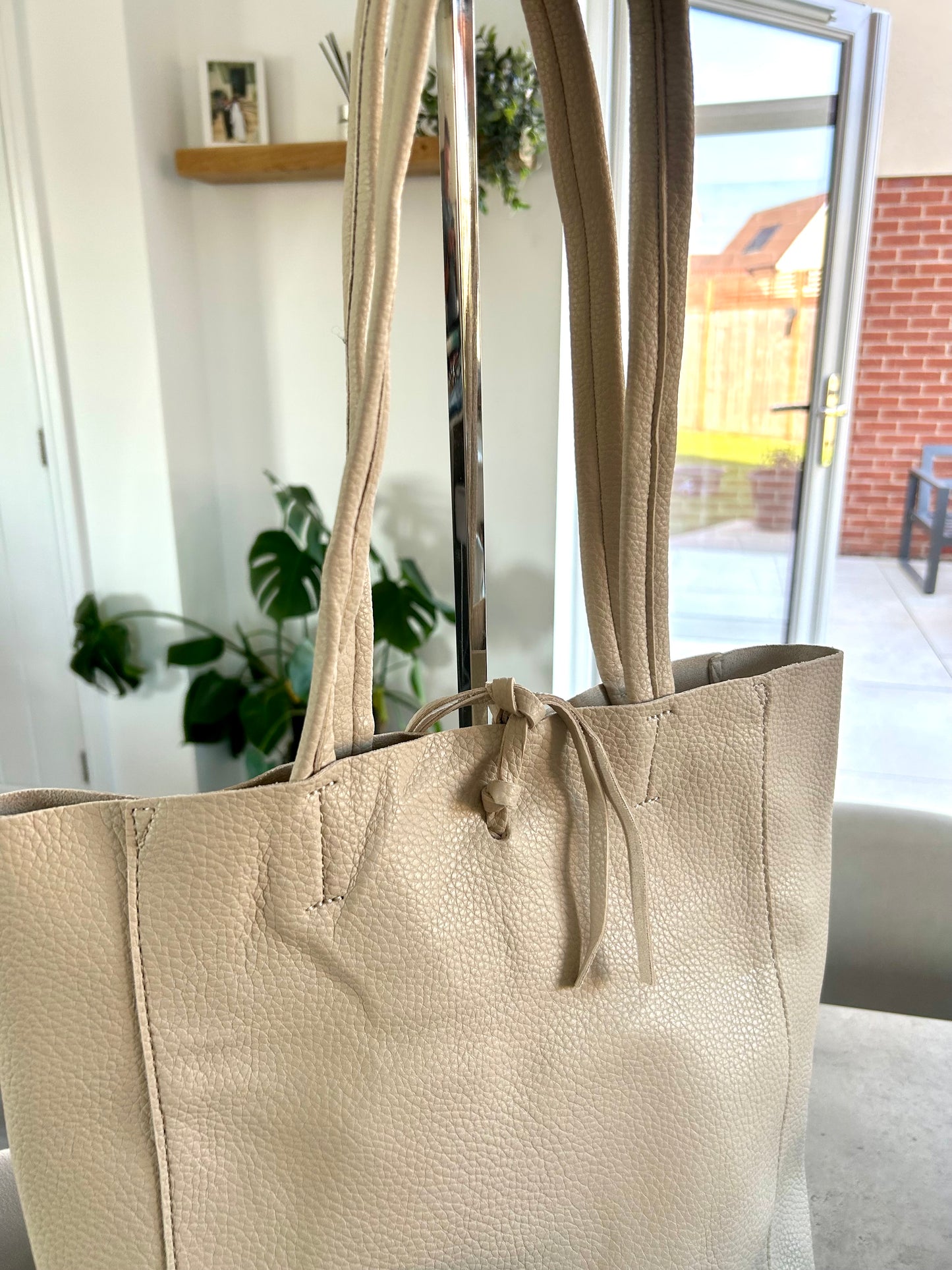Sadie - Soft faux leather tote bag with matching crossbody bag - Beige