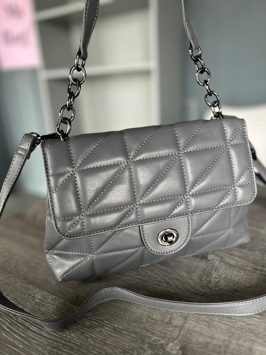 Alice - Grey Quilted Shoulder / Crossbody Bag