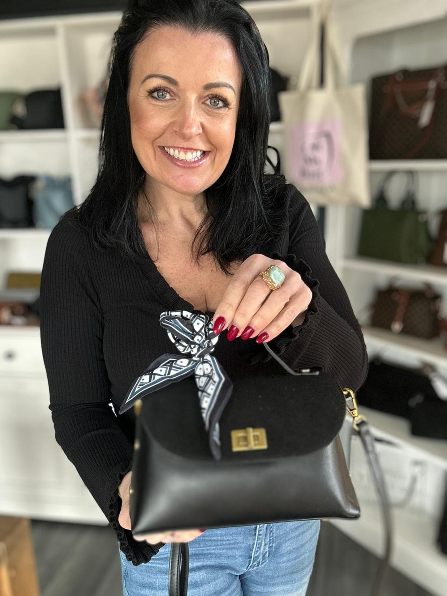 Belle - Faux Leather and Suede Scarf Handle Small Crossbody Bag