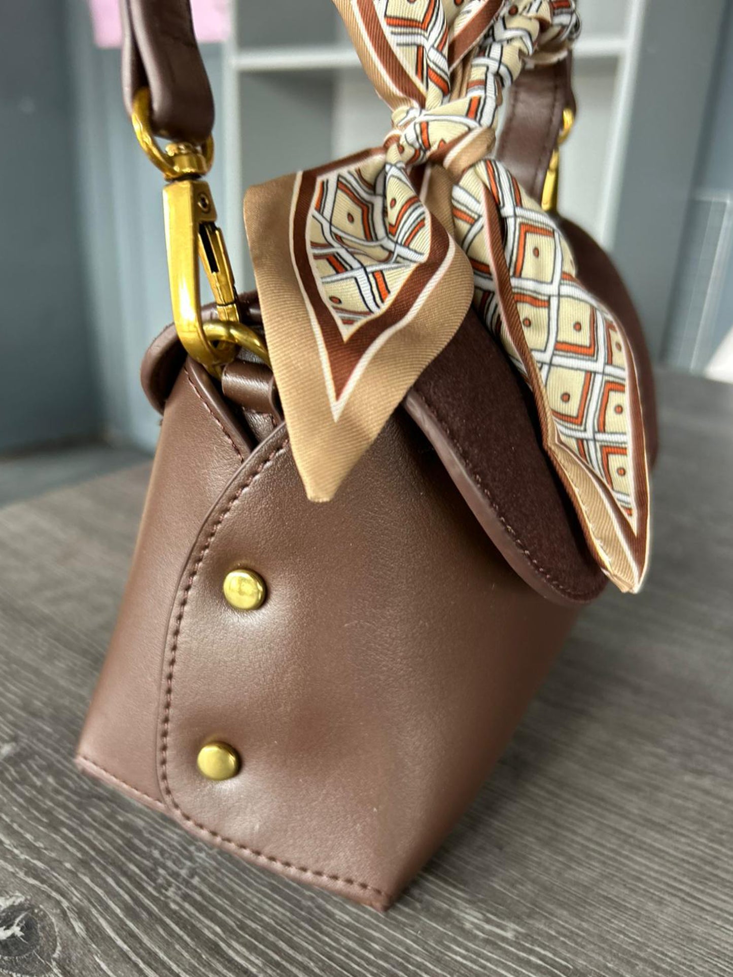 Belle - Faux Leather and Suede Scarf Handle Small Crossbody Bag