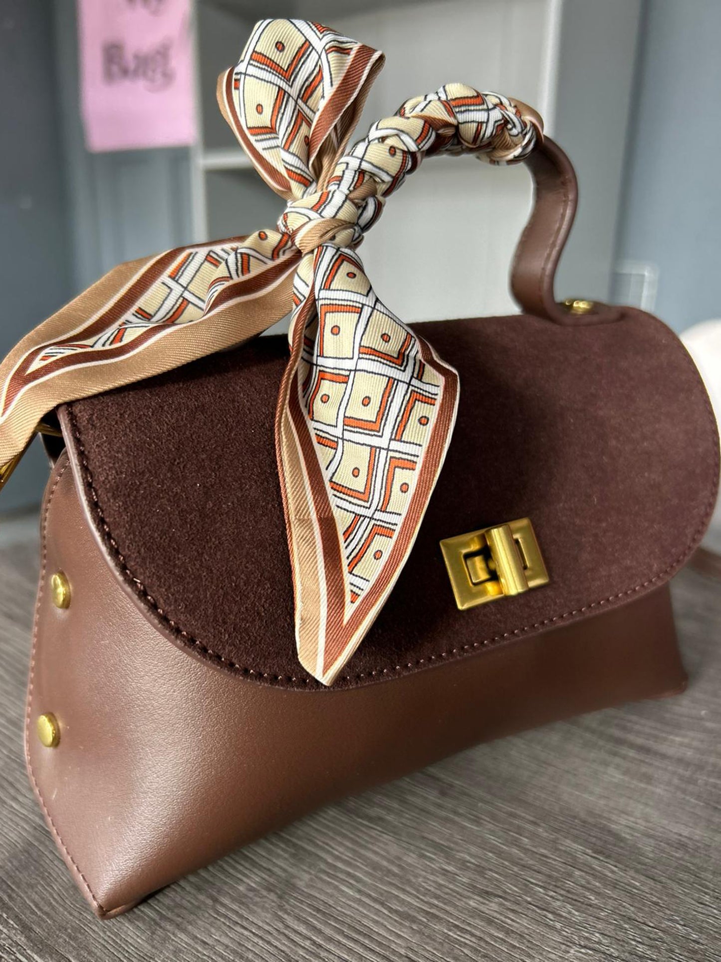 Belle - Faux Leather and Suede Scarf Handle Small Crossbody Bag