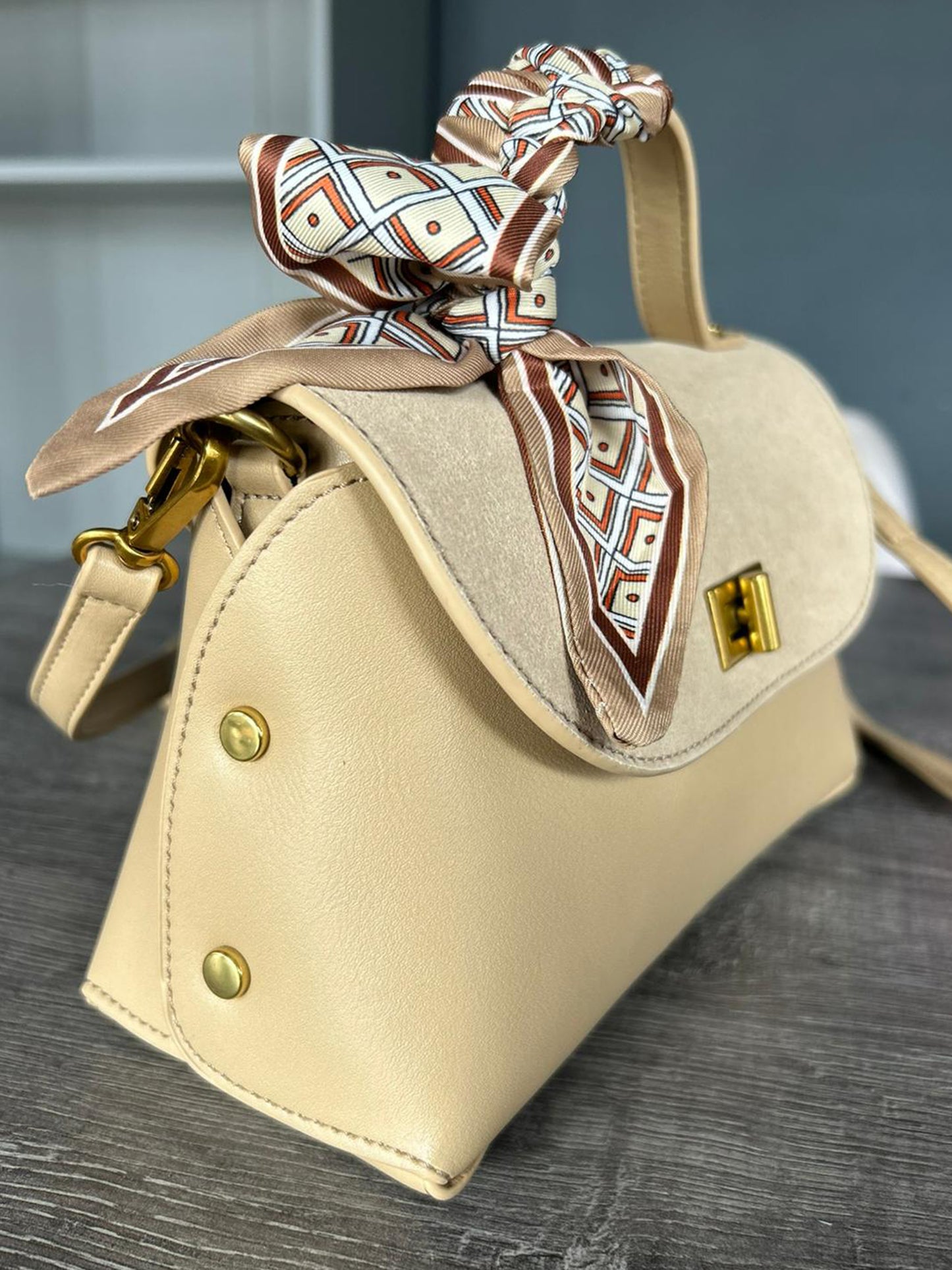 Belle - Faux Leather and Suede Scarf Handle Small Crossbody Bag