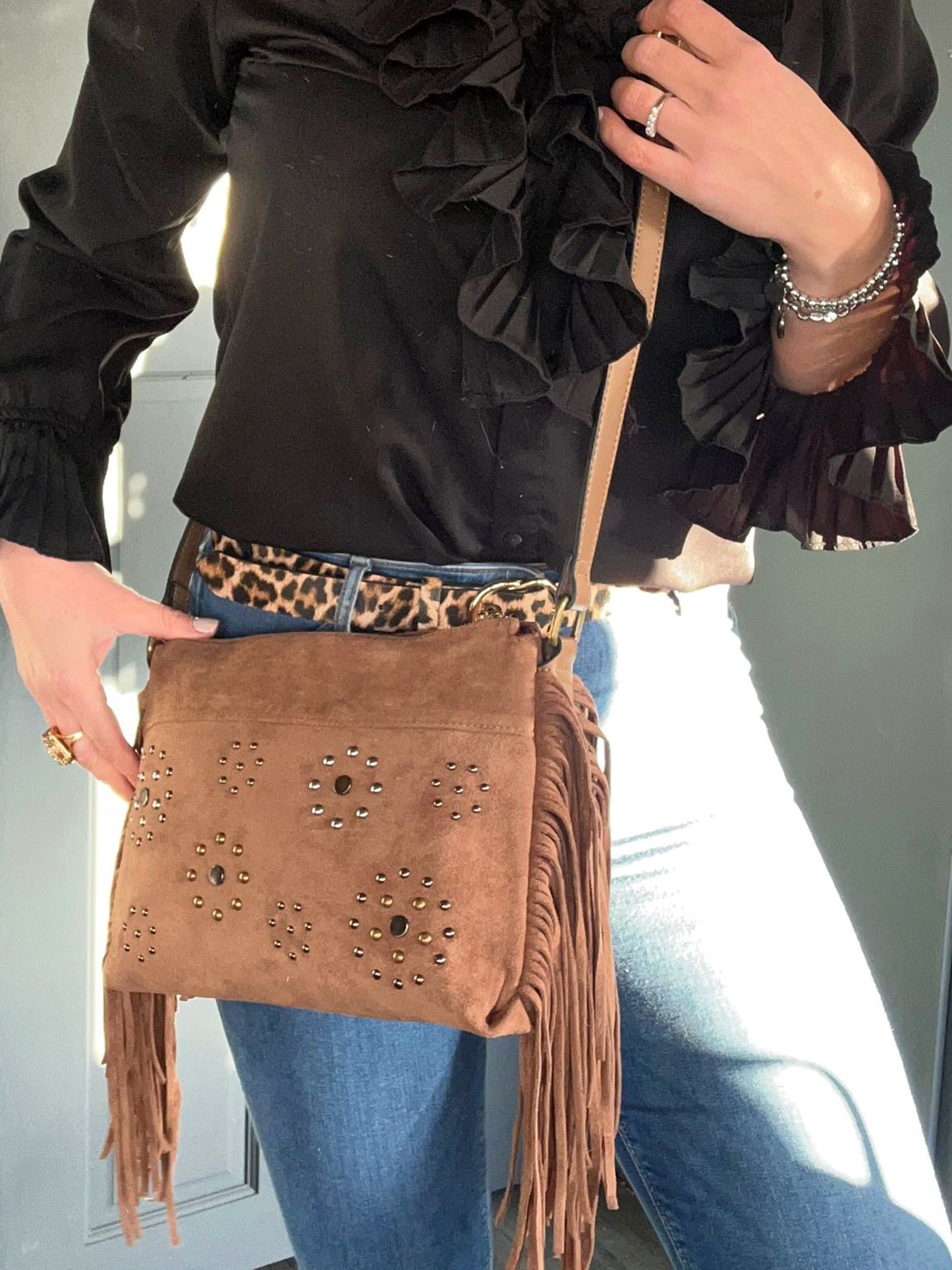 Beth - Tassle And Studs Soft Crossbody Bag