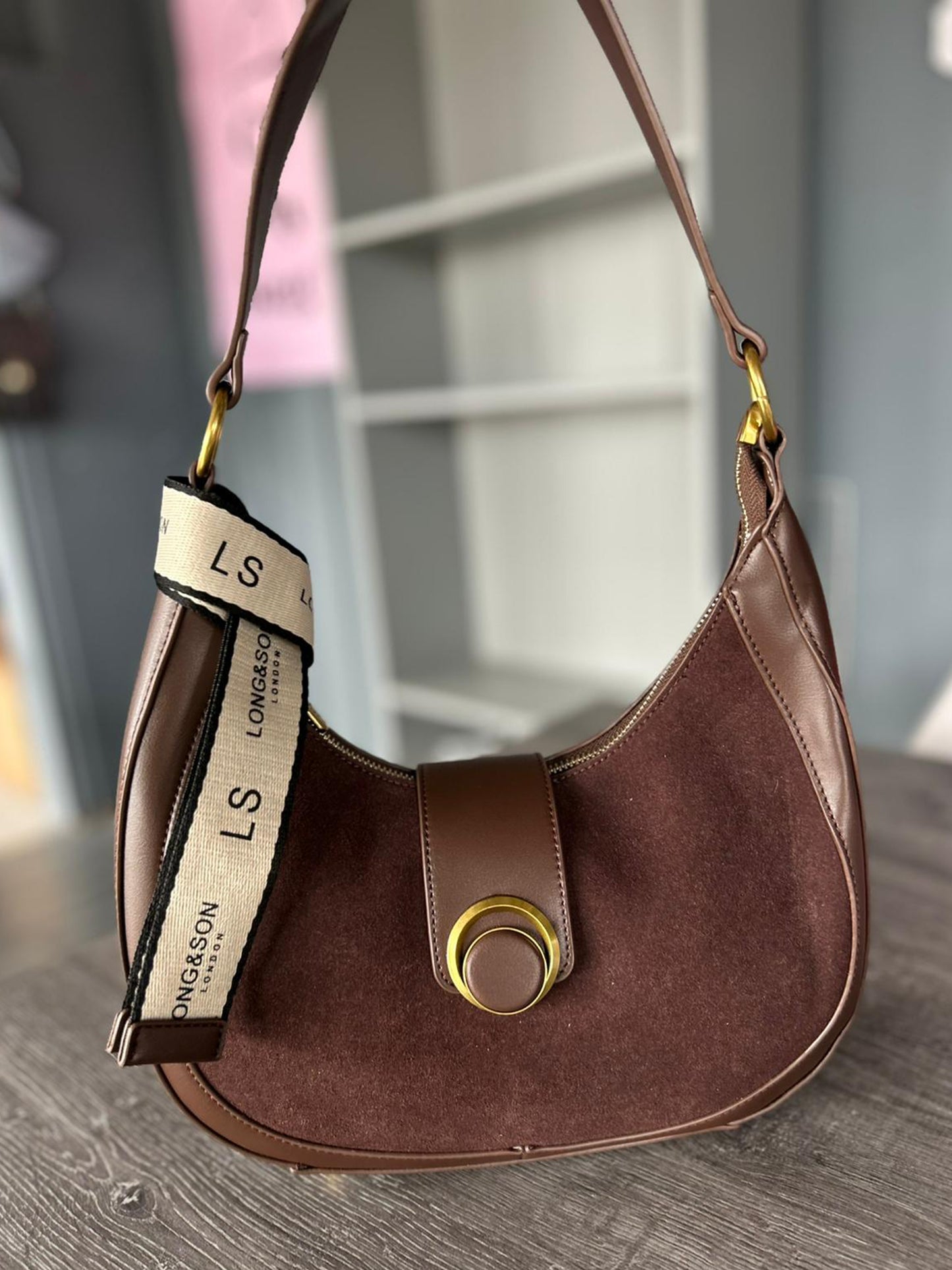 Carrie - Faux Leather and Suede Shoulder Bag