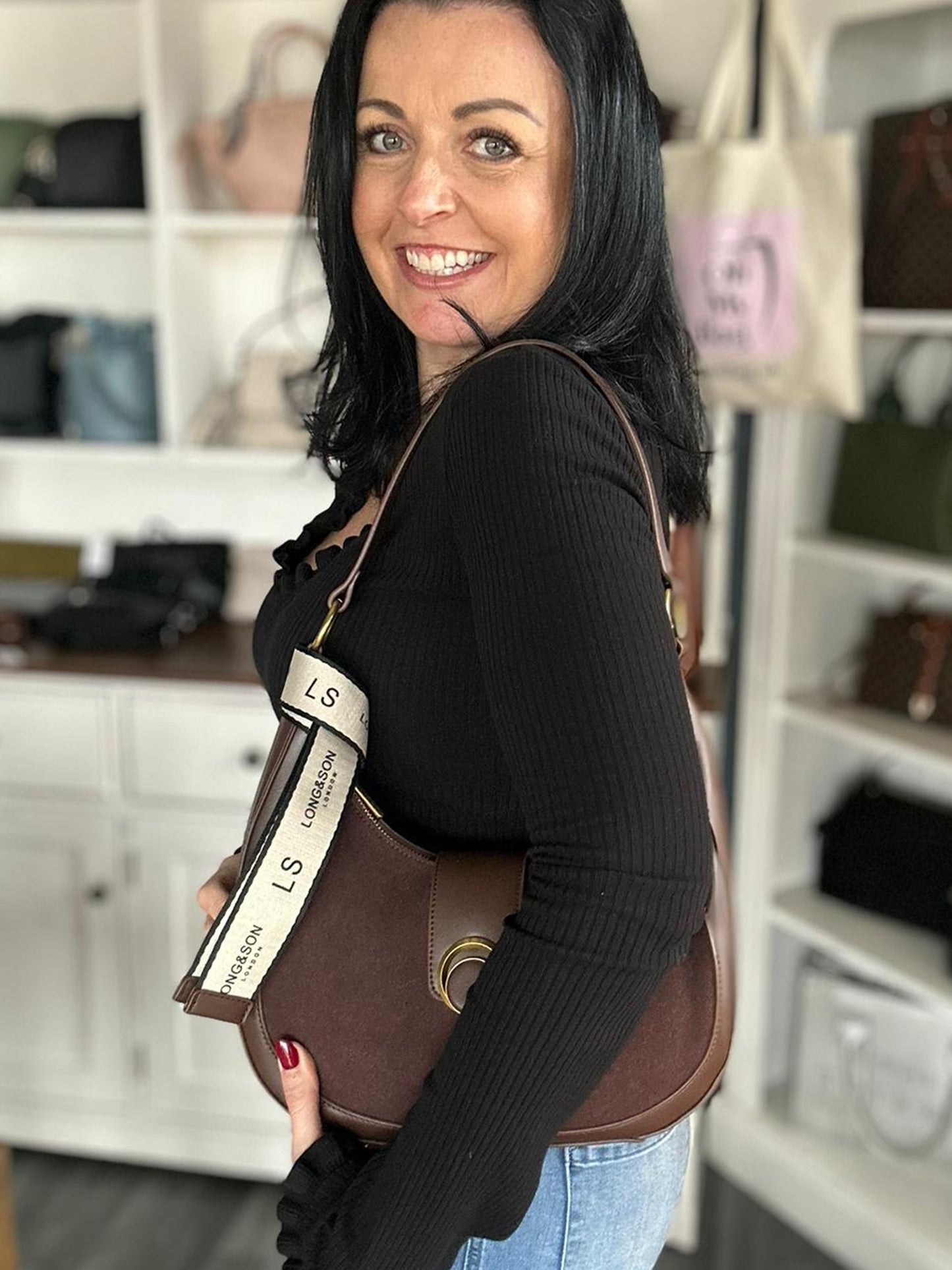 Carrie - Faux Leather and Suede Shoulder Bag