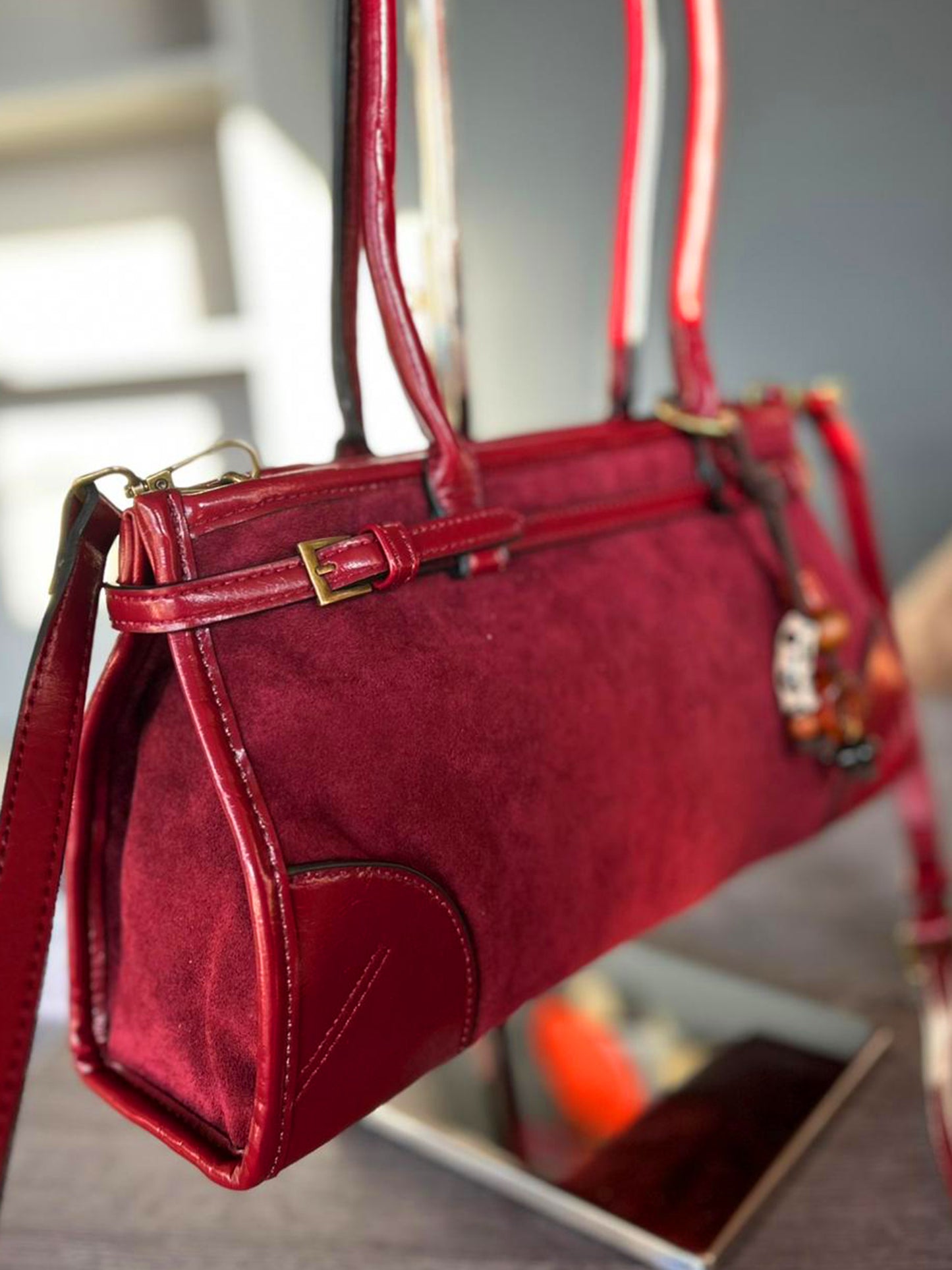 Cassie - Faux Suede Baguette Crossbody / Shoulder Bag