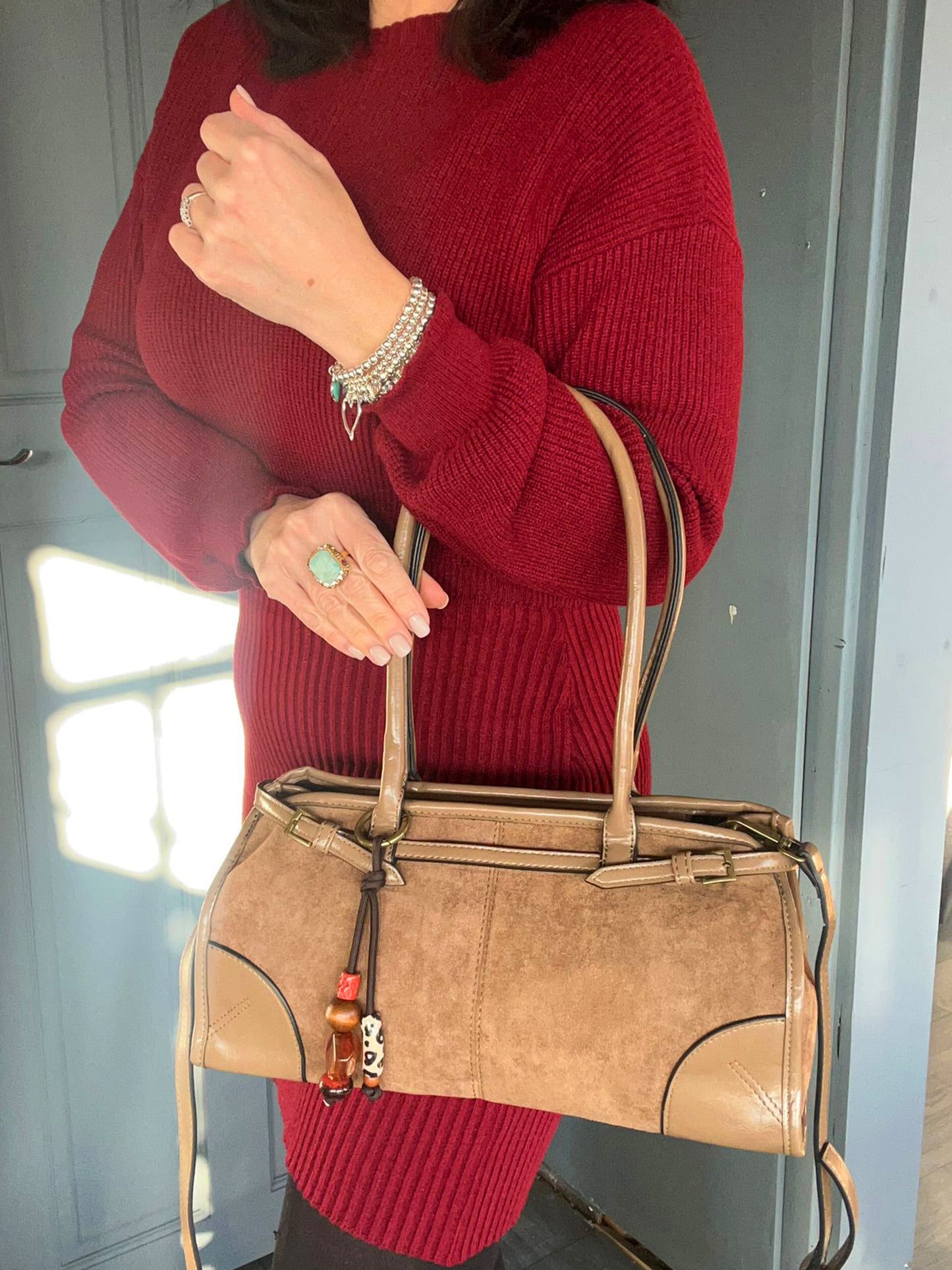 Cassie - Faux Suede Baguette Crossbody / Shoulder Bag