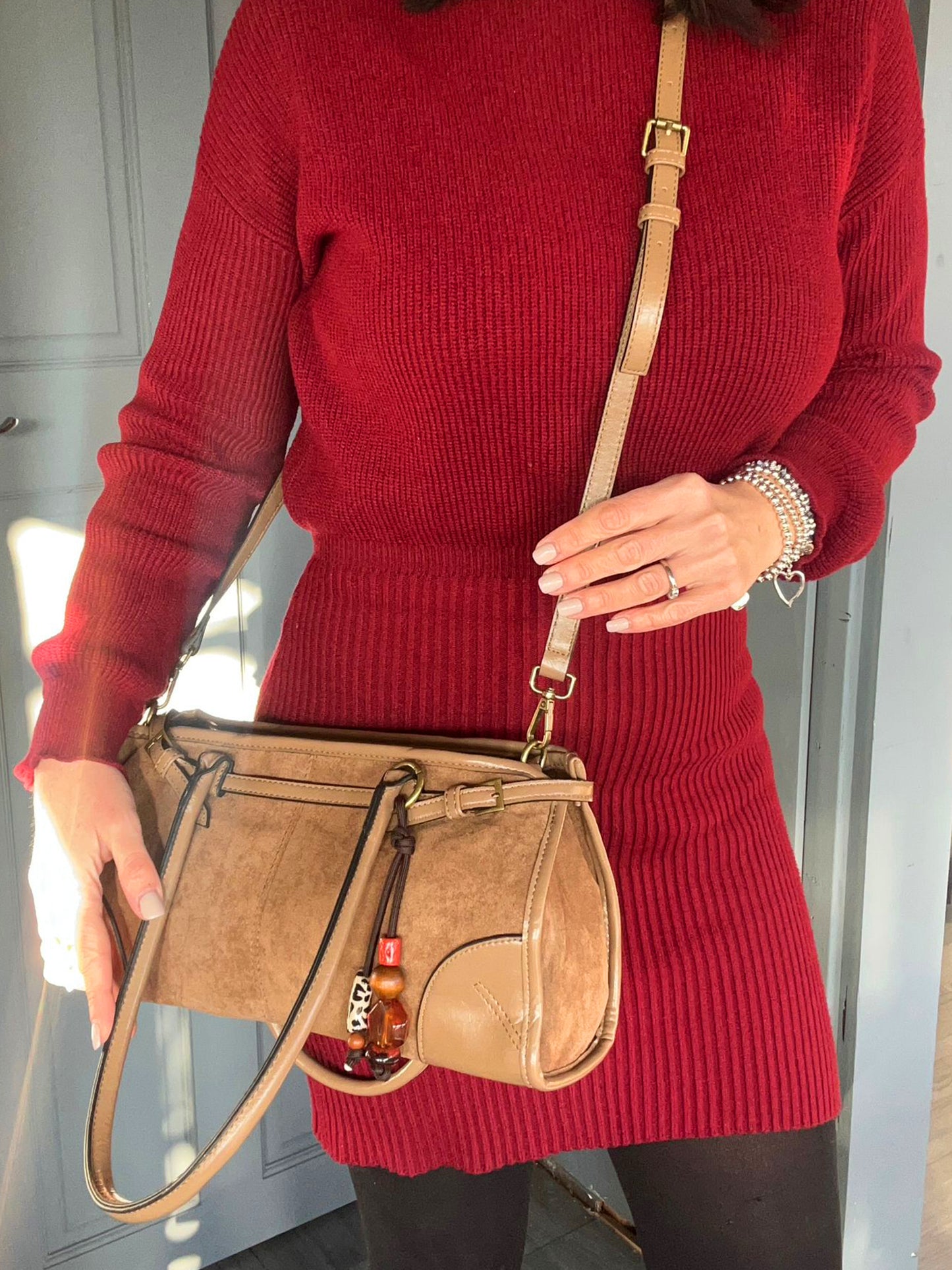 Cassie - Faux Suede Baguette Crossbody / Shoulder Bag