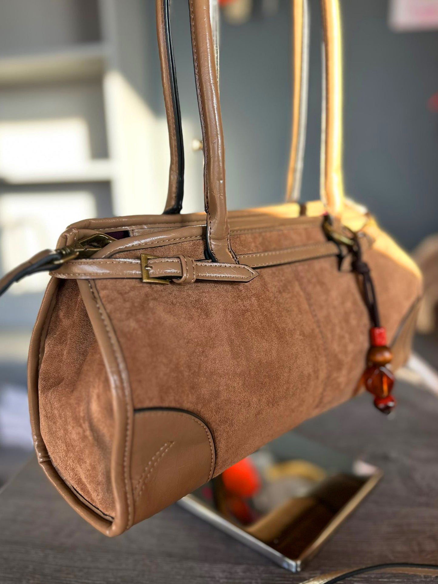 Cassie - Faux Suede Baguette Crossbody / Shoulder Bag