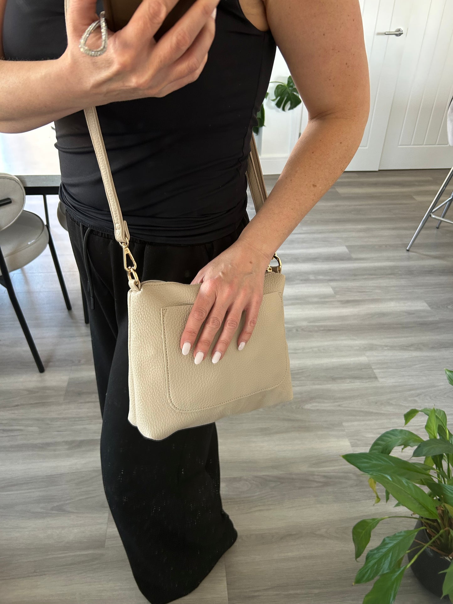 Sadie - Soft faux leather tote bag with matching crossbody bag - Beige