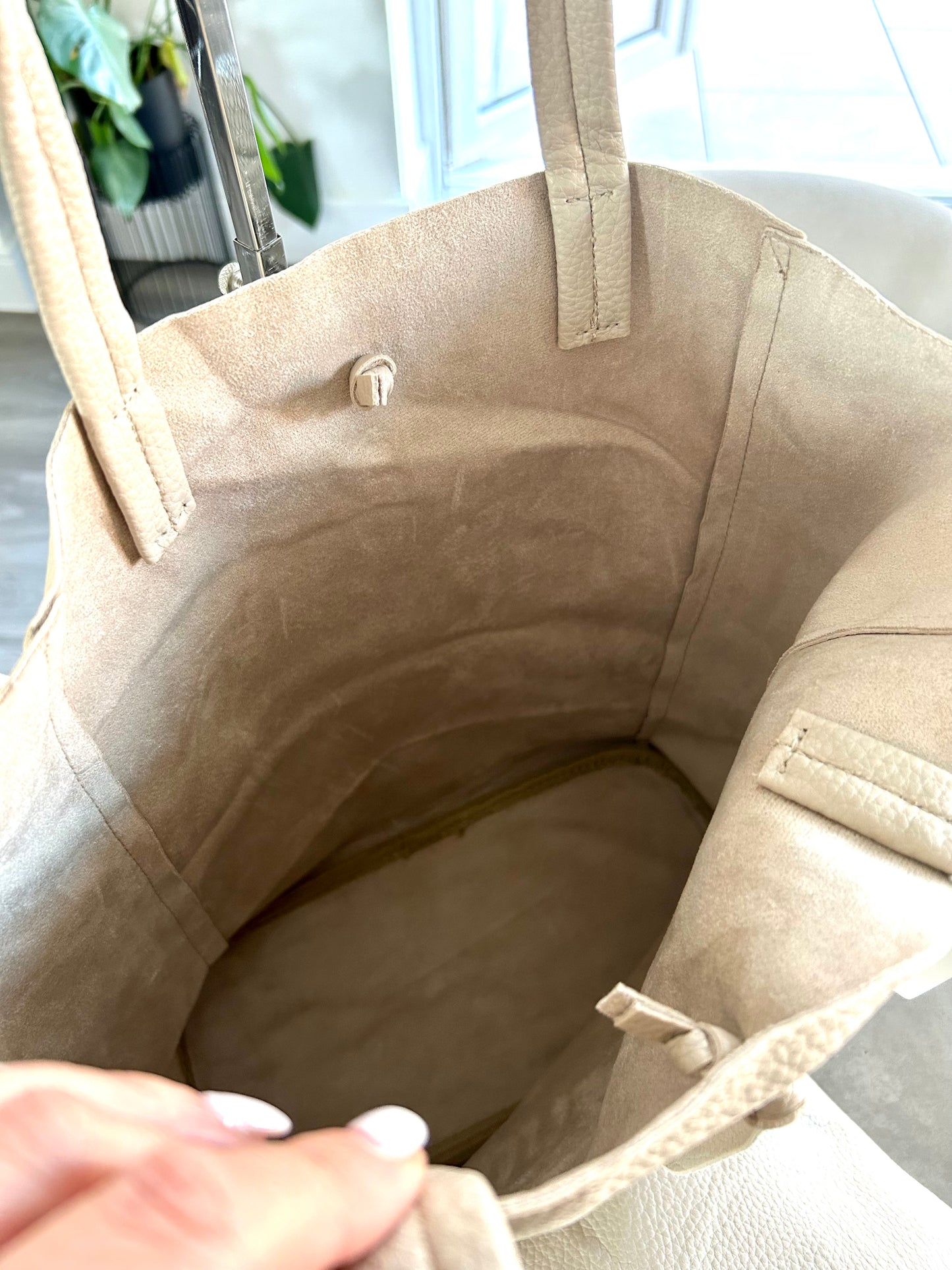 Sadie - Soft faux leather tote bag with matching crossbody bag - Beige