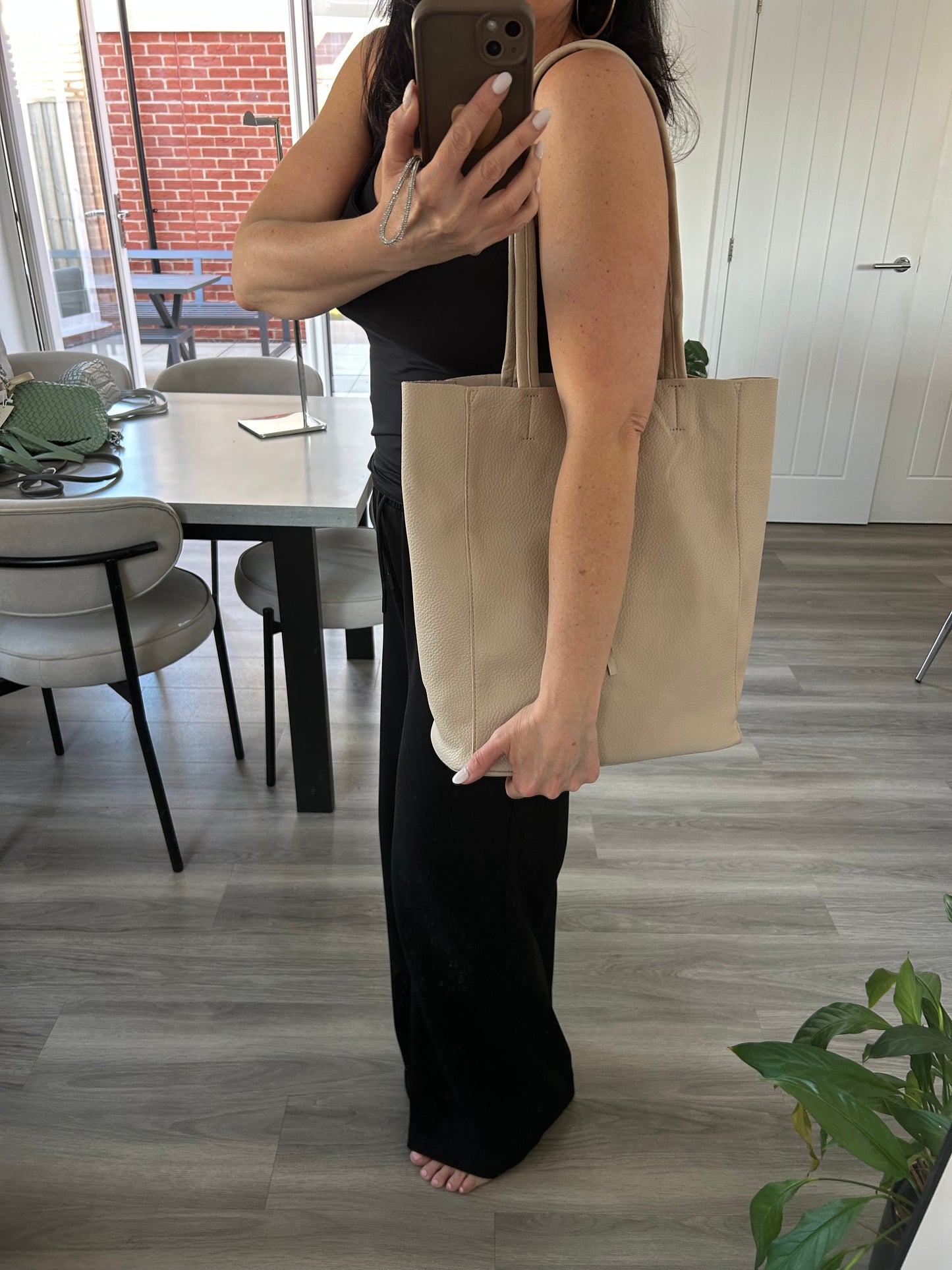 Sadie - Soft faux leather tote bag with matching crossbody bag - Beige