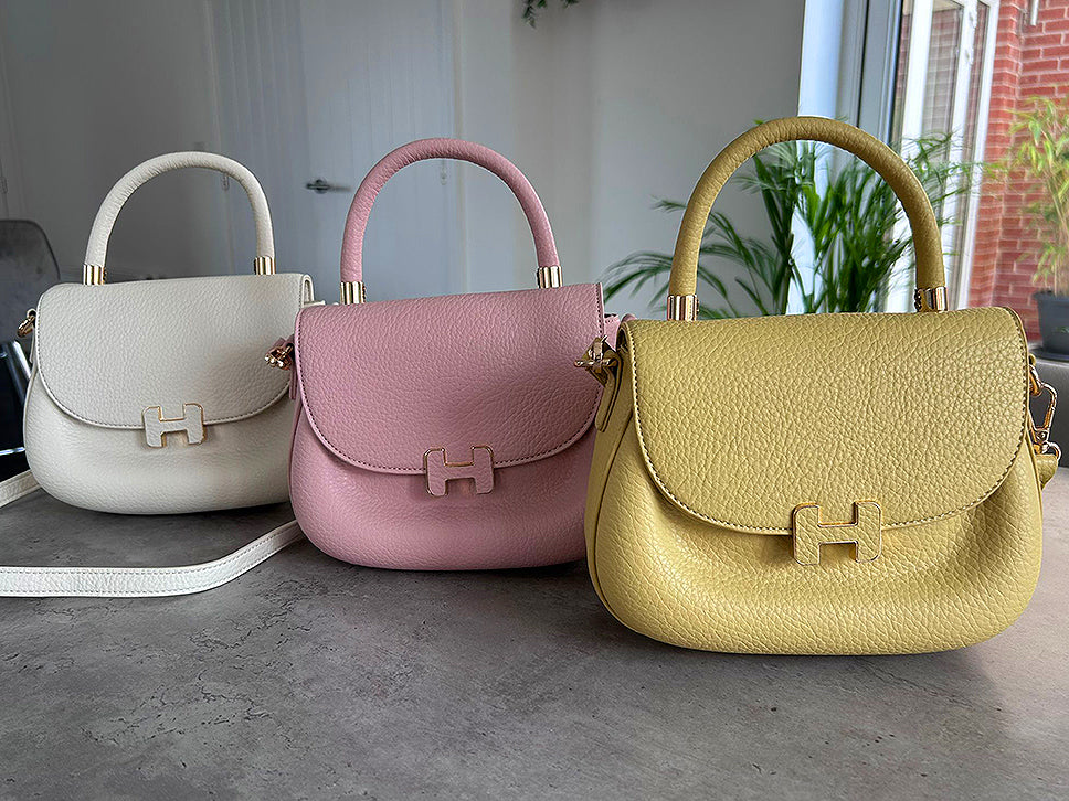 Elisa - Faux Leather Oval Small Grab Handle Bag