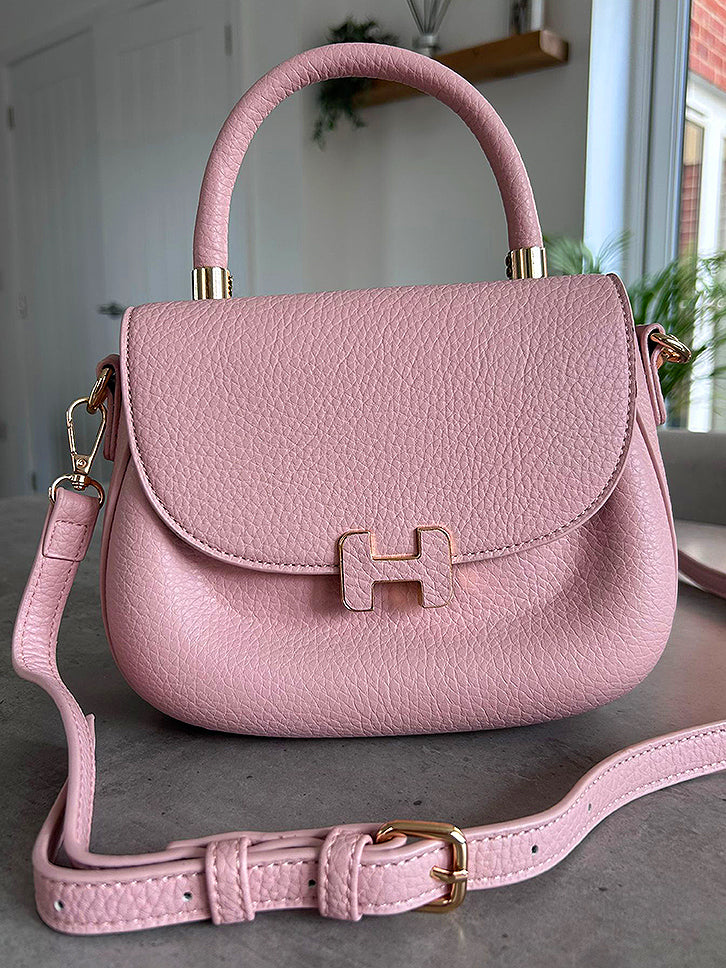 Elisa - Faux Leather Oval Small Grab Handle Bag
