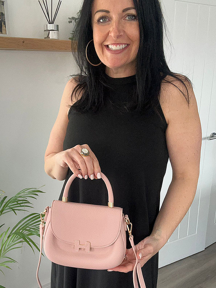 Elisa - Faux Leather Oval Small Grab Handle Bag