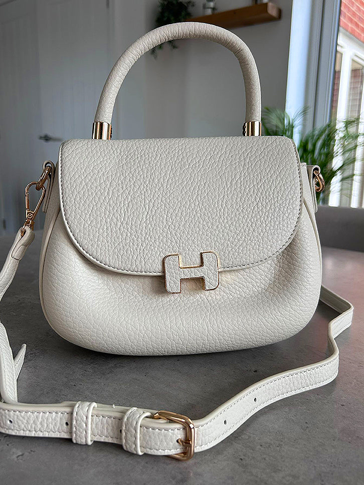 Elisa - Faux Leather Oval Small Grab Handle Bag