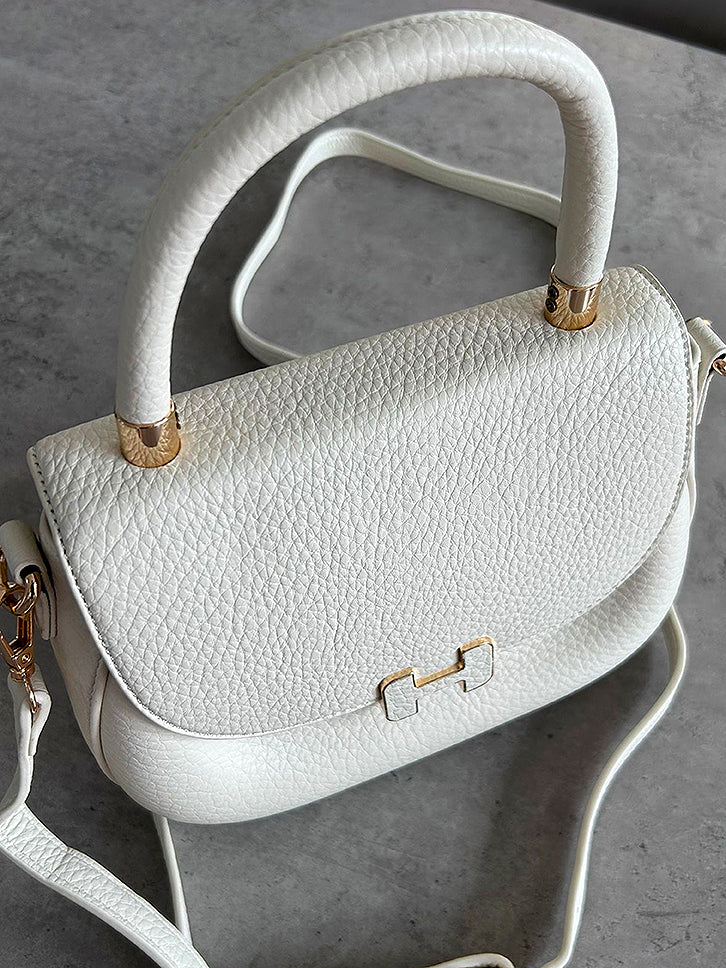 Elisa - Faux Leather Oval Small Grab Handle Bag