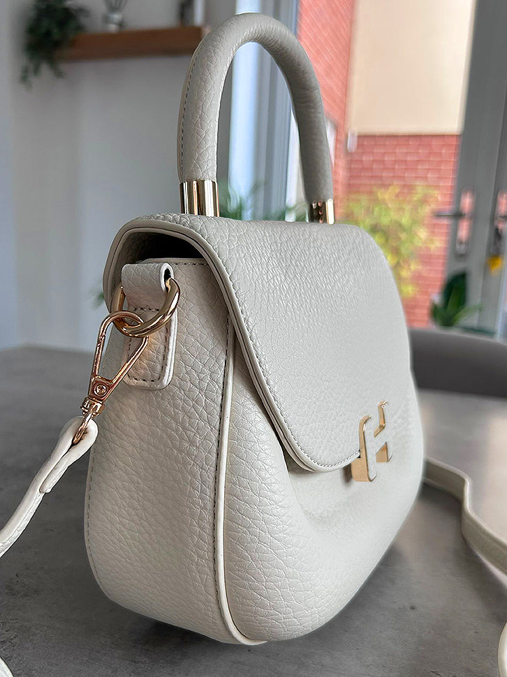 Elisa - Faux Leather Oval Small Grab Handle Bag