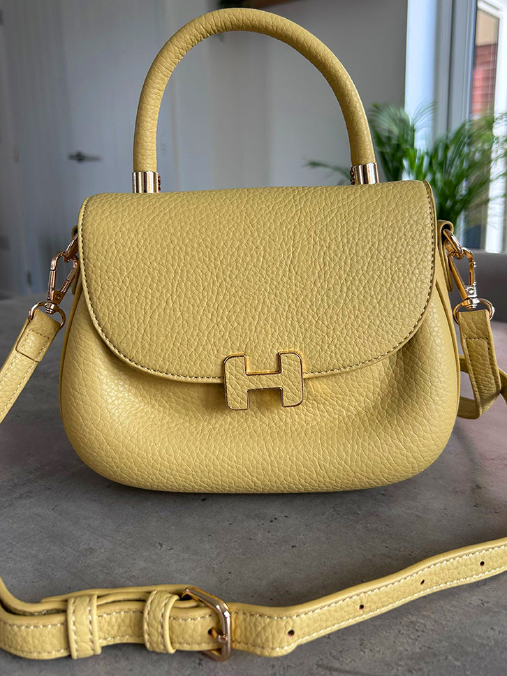 Elisa - Faux Leather Oval Small Grab Handle Bag