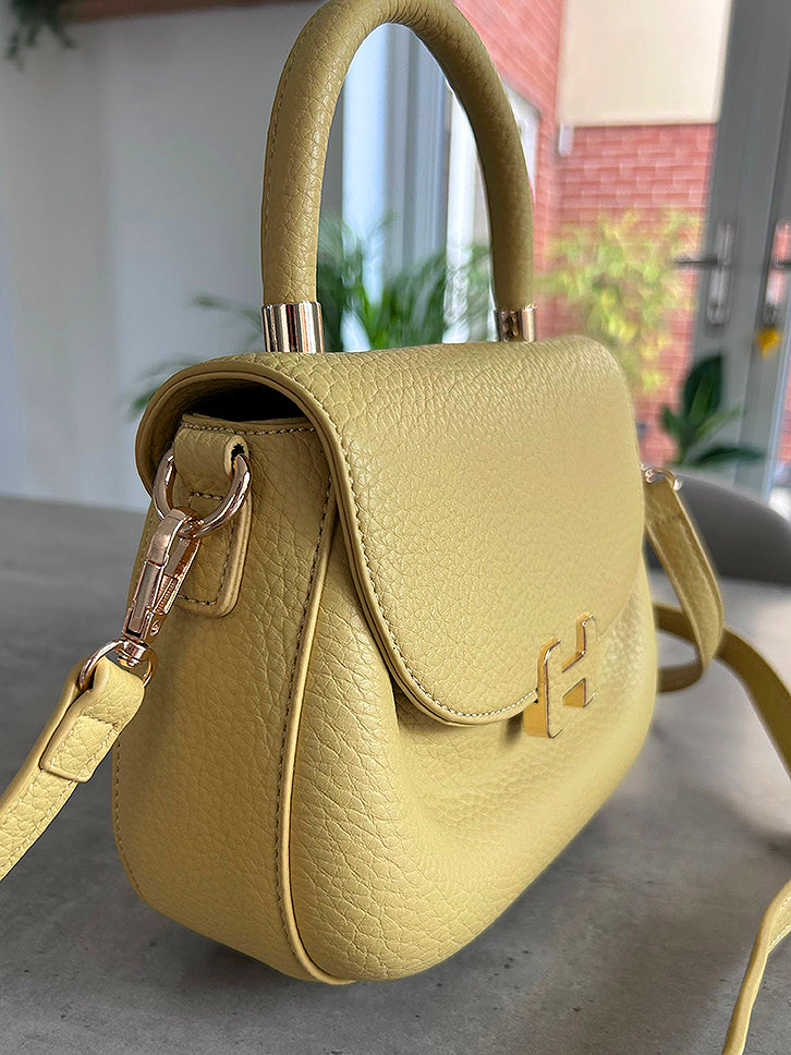 Elisa - Faux Leather Oval Small Grab Handle Bag