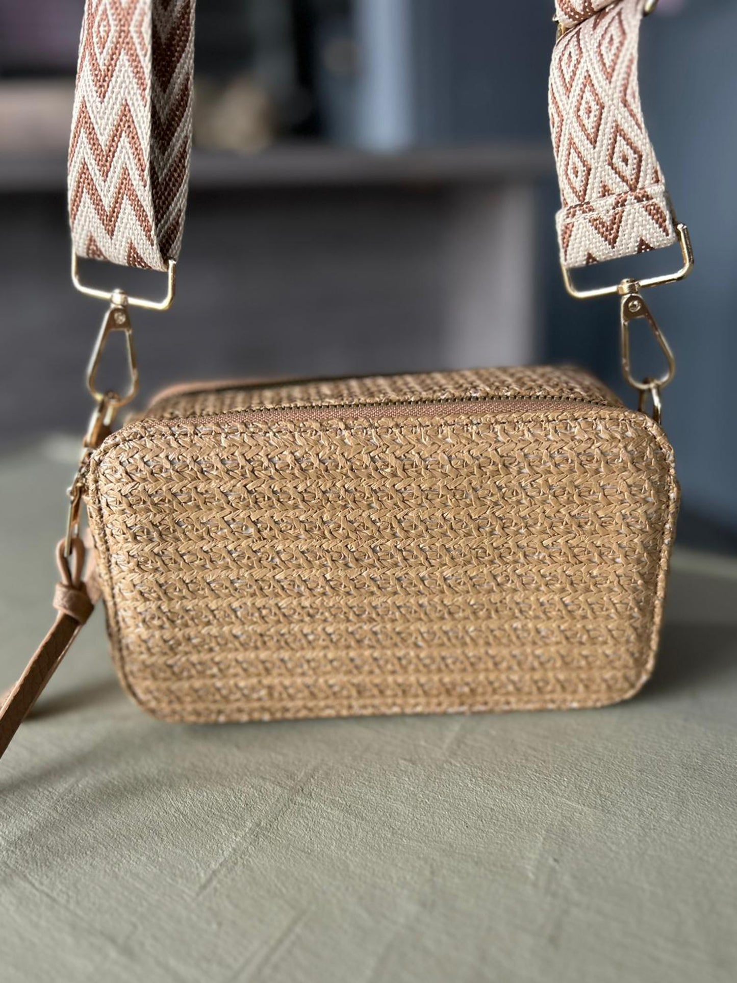 Esther - Woven/Rattan Effect Small Camera Bag