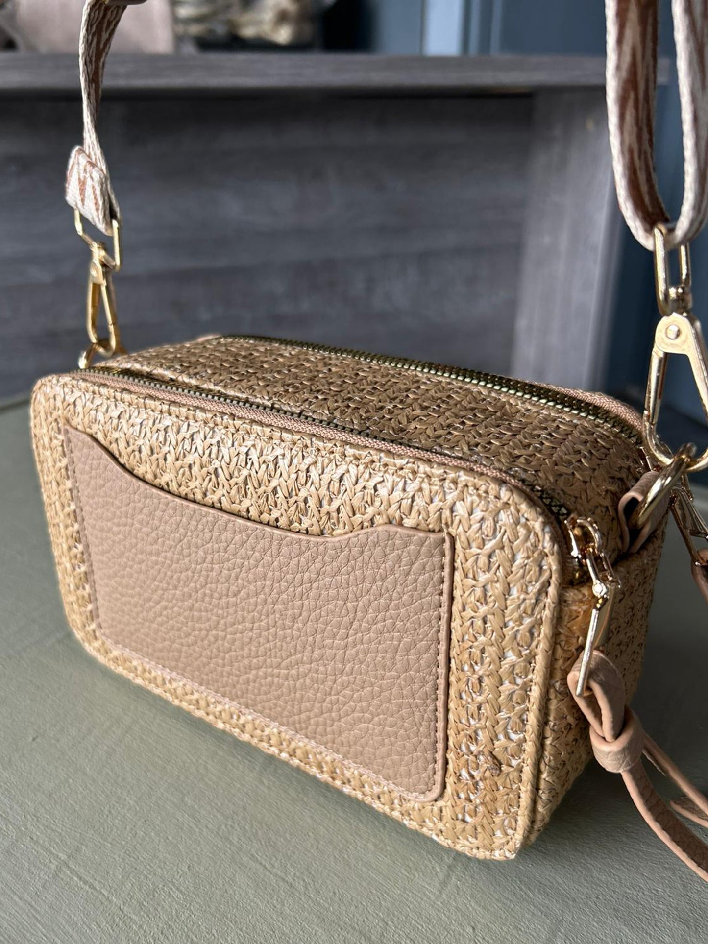 Esther - Woven/Rattan Effect Small Camera Bag