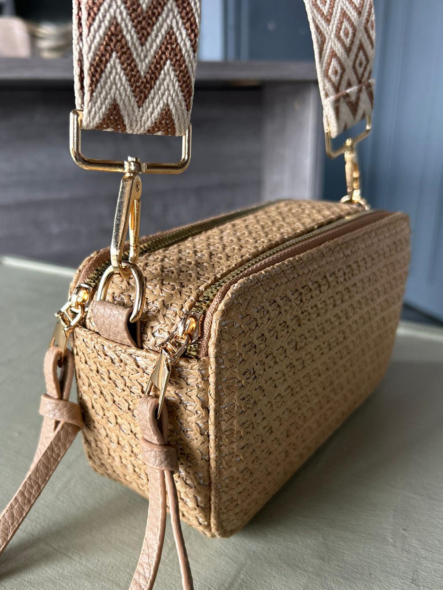 Esther - Woven/Rattan Effect Small Camera Bag