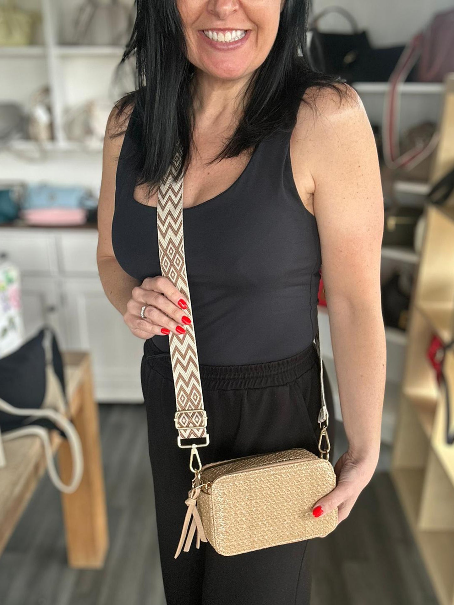 Esther - Woven/Rattan Effect Small Camera Bag