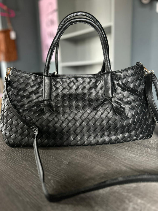 Francesca  - Faux Leather Large Woven Shoulder / Crossbody Bag