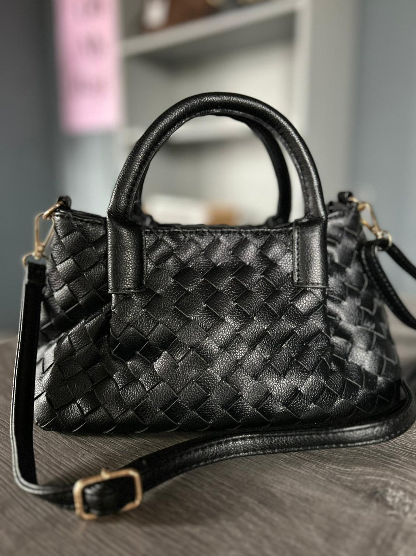 Francesca  - Faux Leather Small Woven Bag