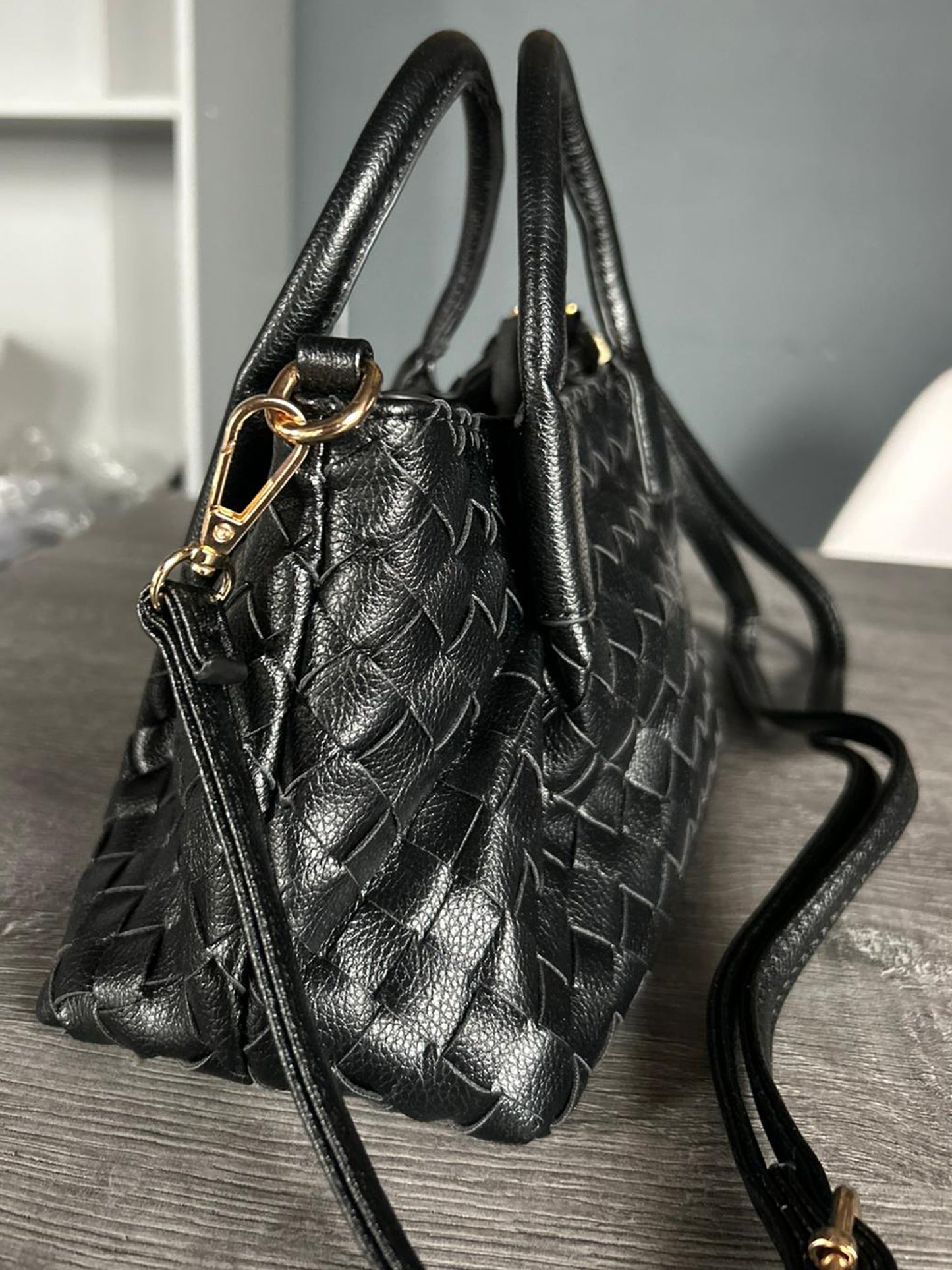 Francesca  - Faux Leather Small Woven Bag