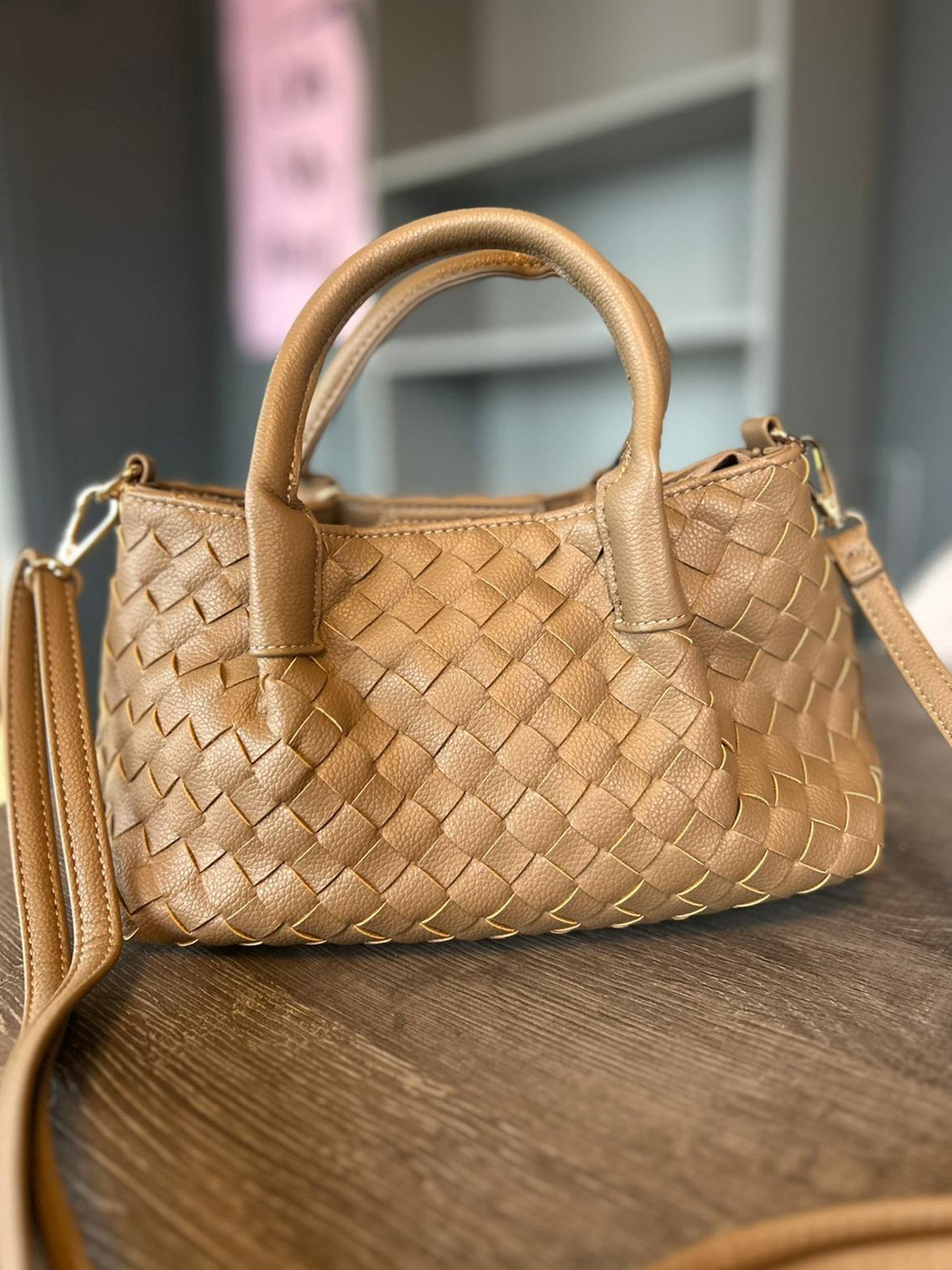 Francesca  - Faux Leather Small Woven Bag