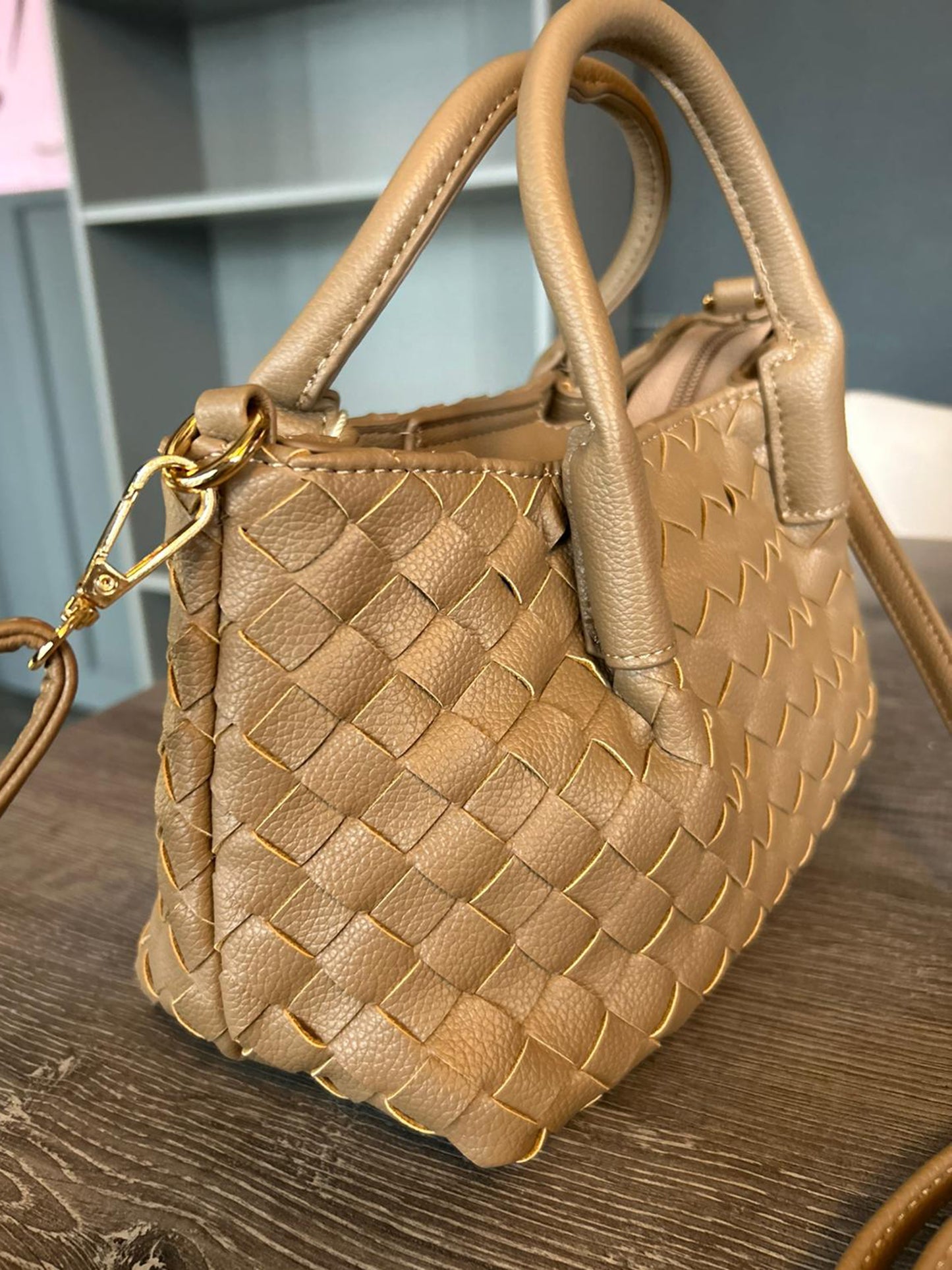 Francesca  - Faux Leather Small Woven Bag