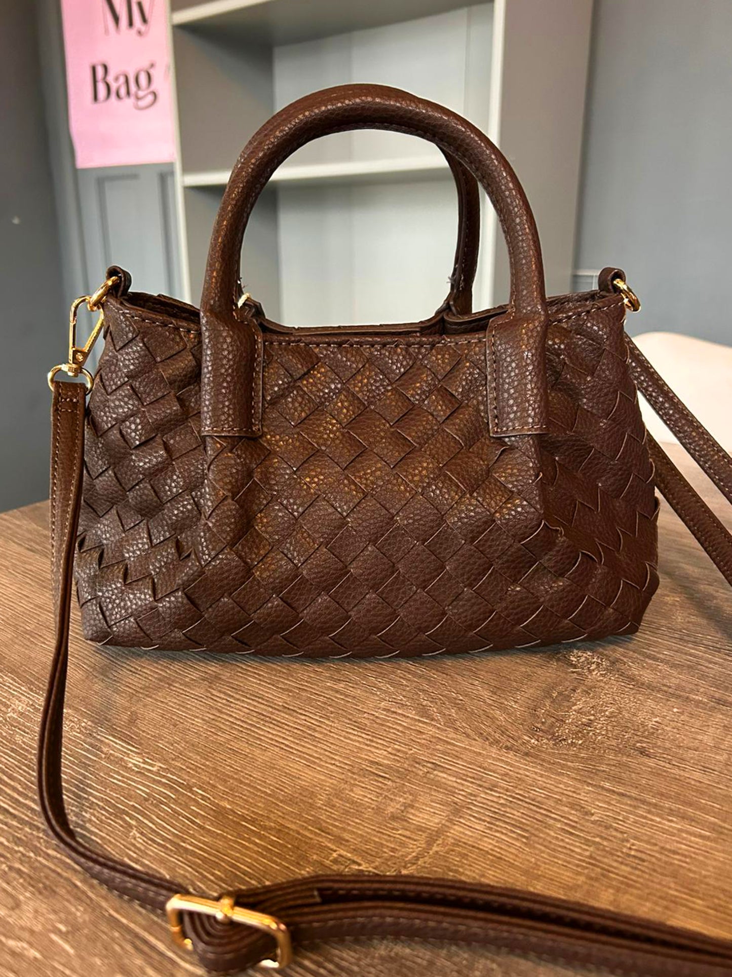 Francesca  - Faux Leather Small Woven Bag