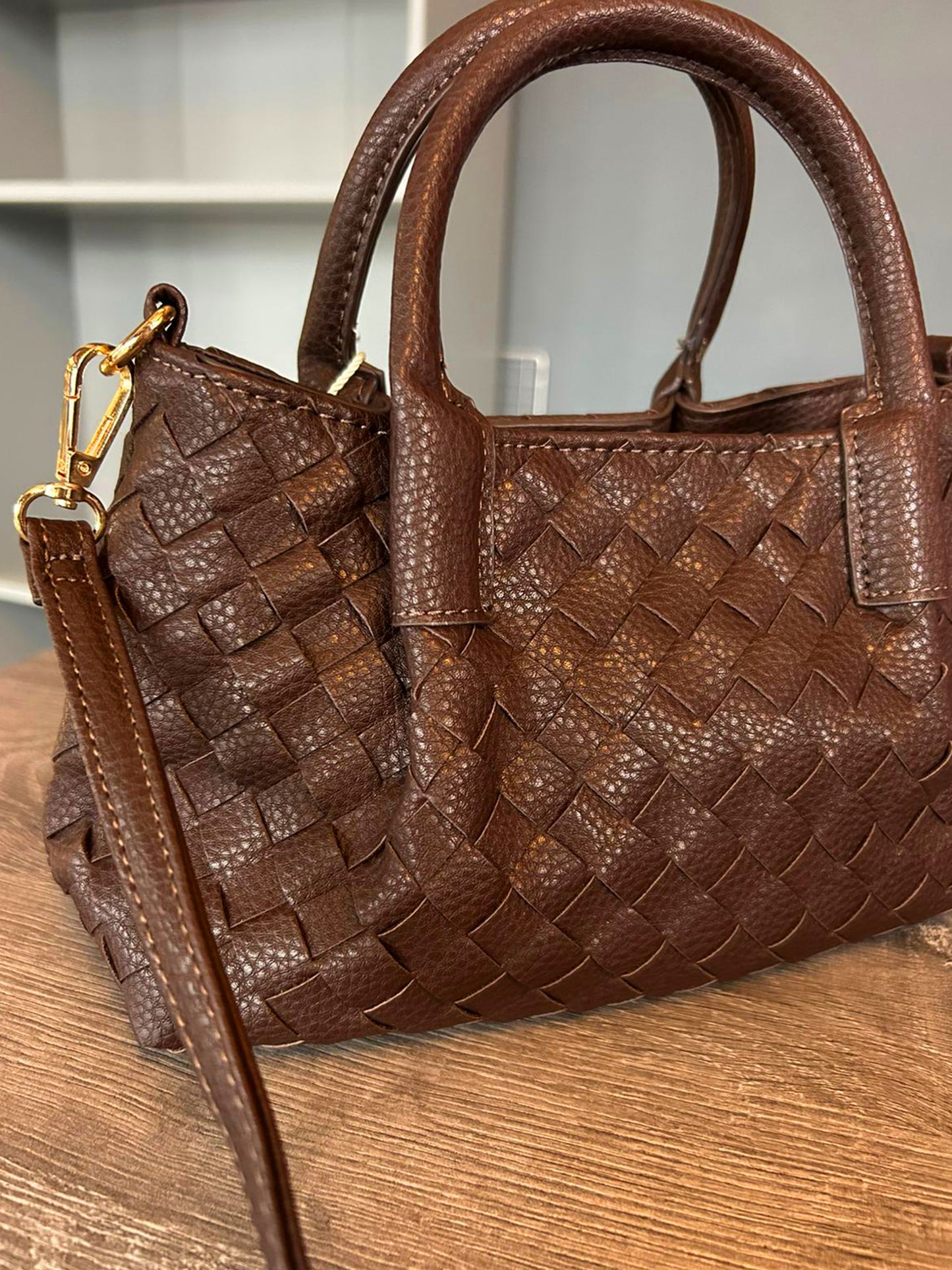 Francesca  - Faux Leather Small Woven Bag